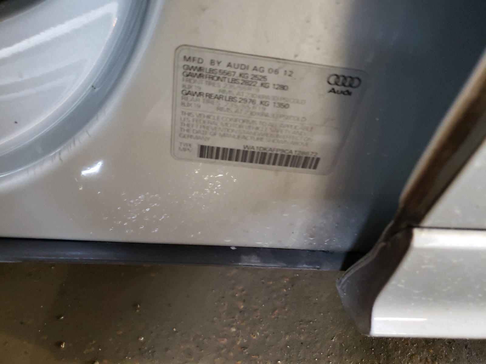 Photo 10 from auction – 2012 AUDI Q5 PREMIUM with VIN WA1DKAFP9CA128672