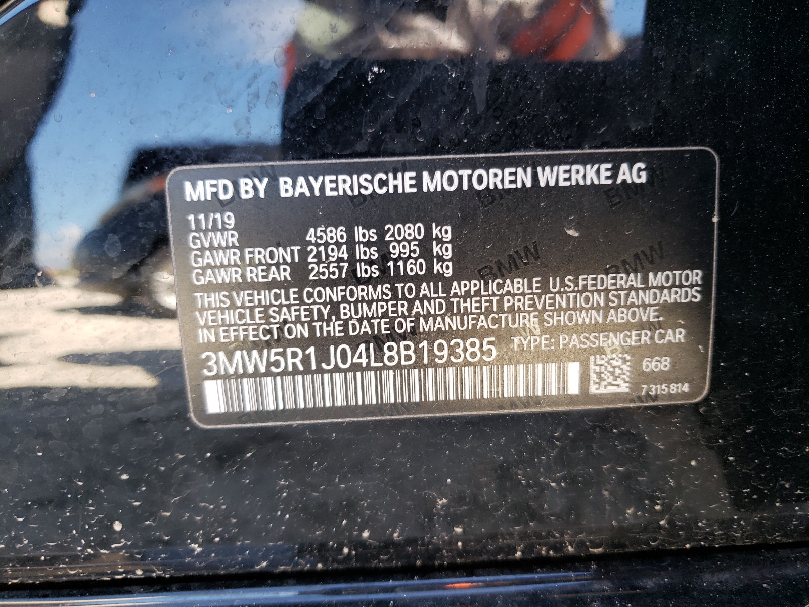 Photo 10 from auction – 2020 BMW 330I with VIN 3MW5R1J04L8B19385
