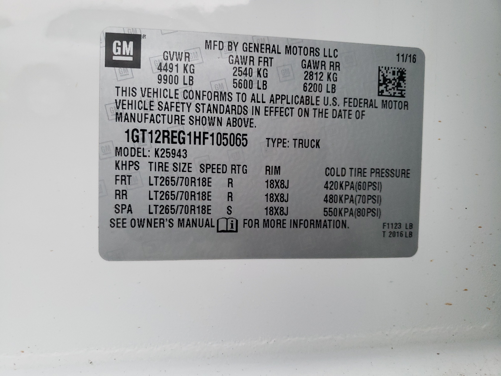 Photo 10 from auction – 2017 GMC SIERRA K25 with VIN 1GT12REG1HF105065