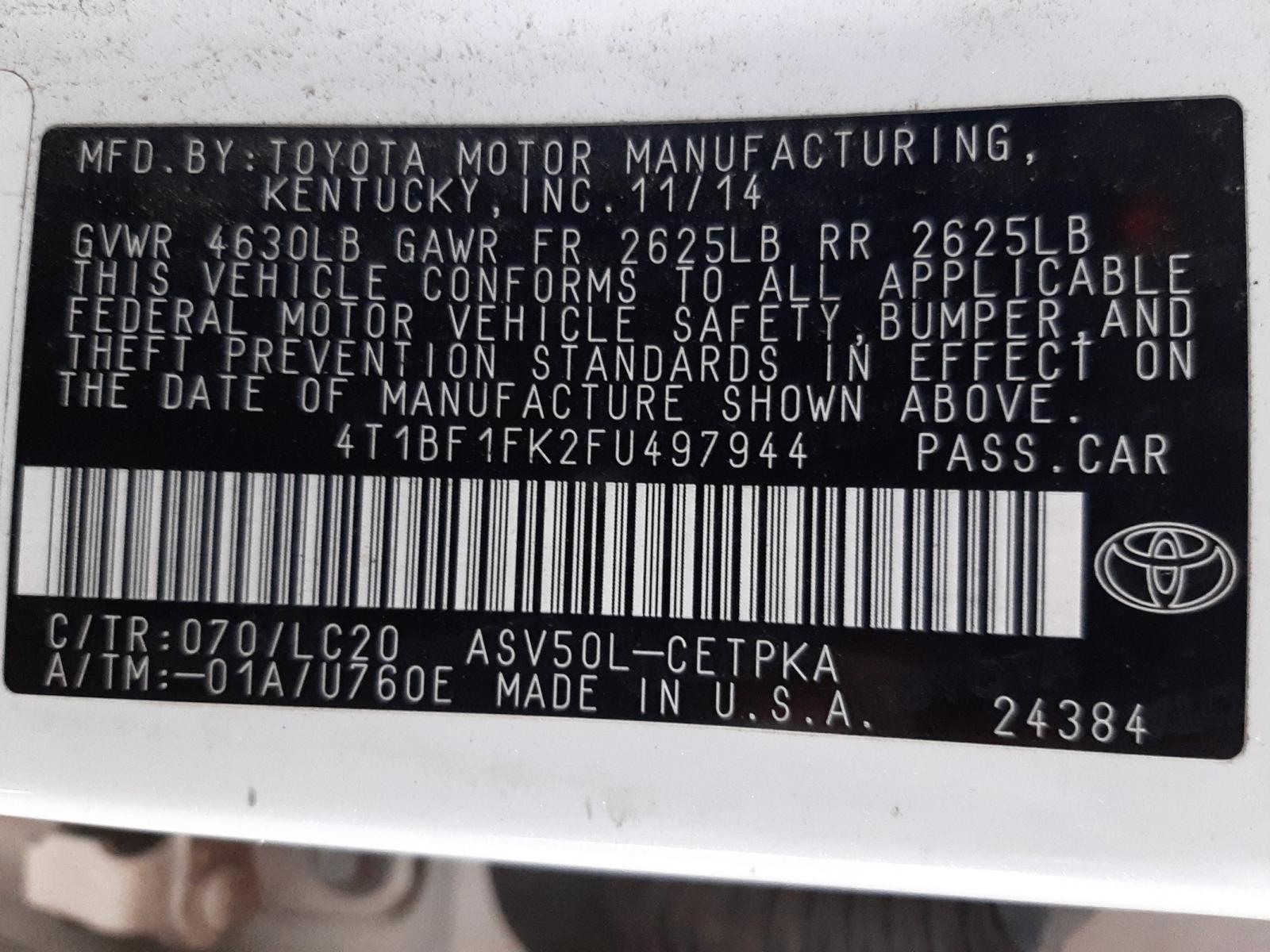 Photo 10 from auction – 2015 TOYOTA CAMRY LE with VIN 4T1BF1FK2FU497944