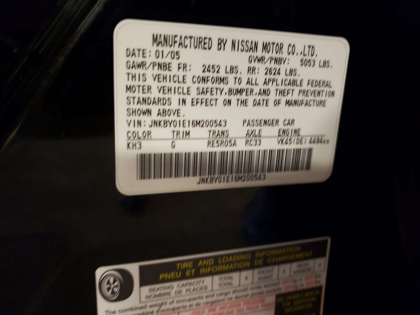 Photo 10 from auction – 2006 INFINITI M45 BASE with VIN JNKBY01E16M200543