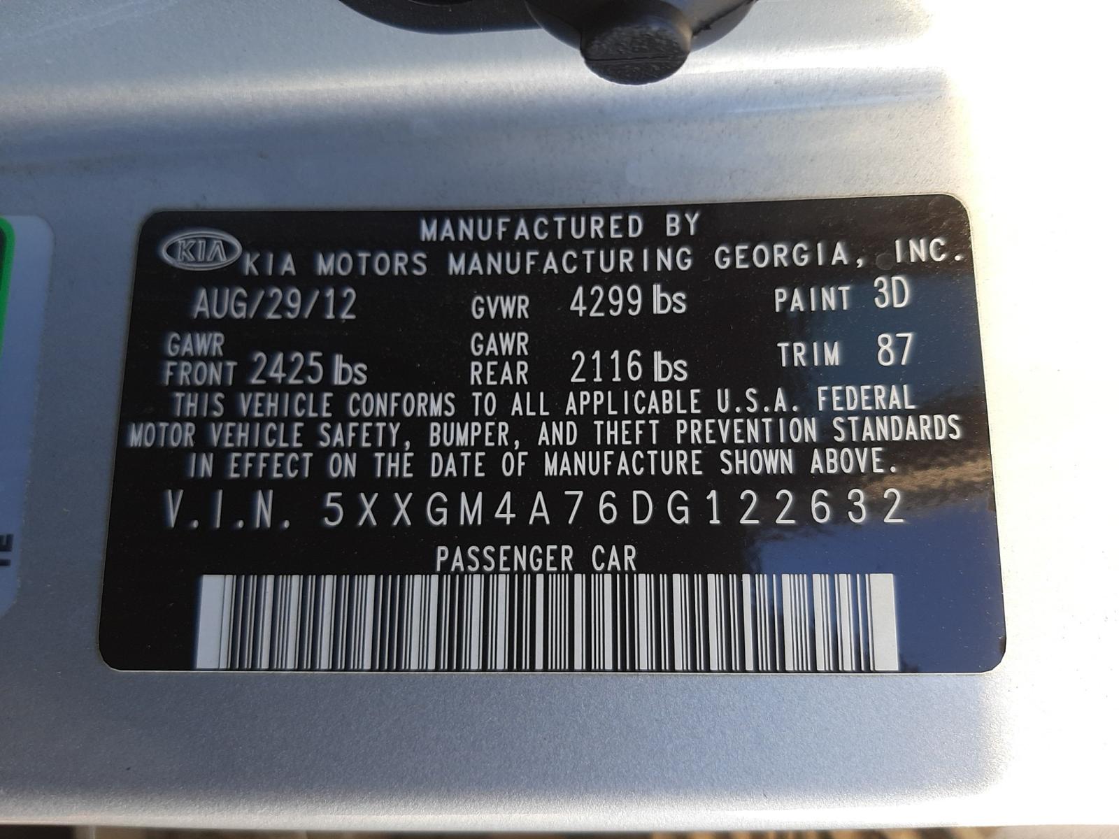 Photo 10 from auction – 2013 KIA OPTIMA LX with VIN 5XXGM4A76DG122632