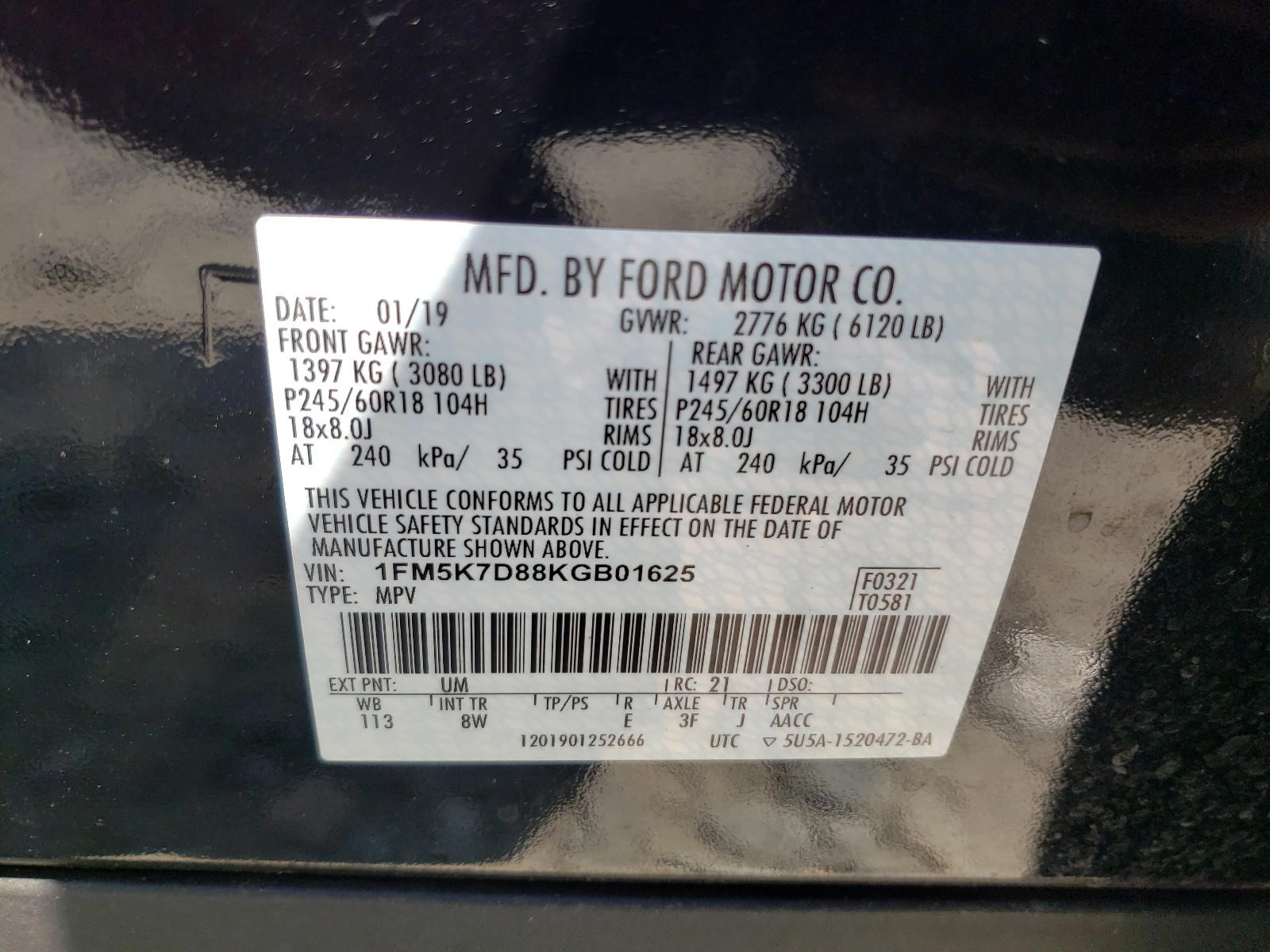 Photo 10 from auction – 2019 FORD EXPLORER X with VIN 1FM5K7D88KGB01625