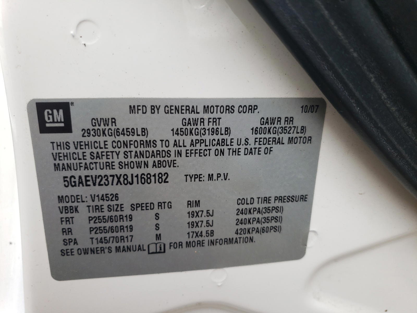 Photo 10 from auction – 2008 BUICK ENCLAVE CX with VIN 5GAEV237X8J168182