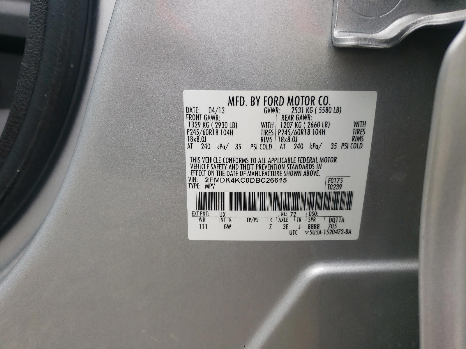 Photo 10 from auction – 2013 FORD EDGE LIMIT with VIN 2FMDK4KC0DBC26615