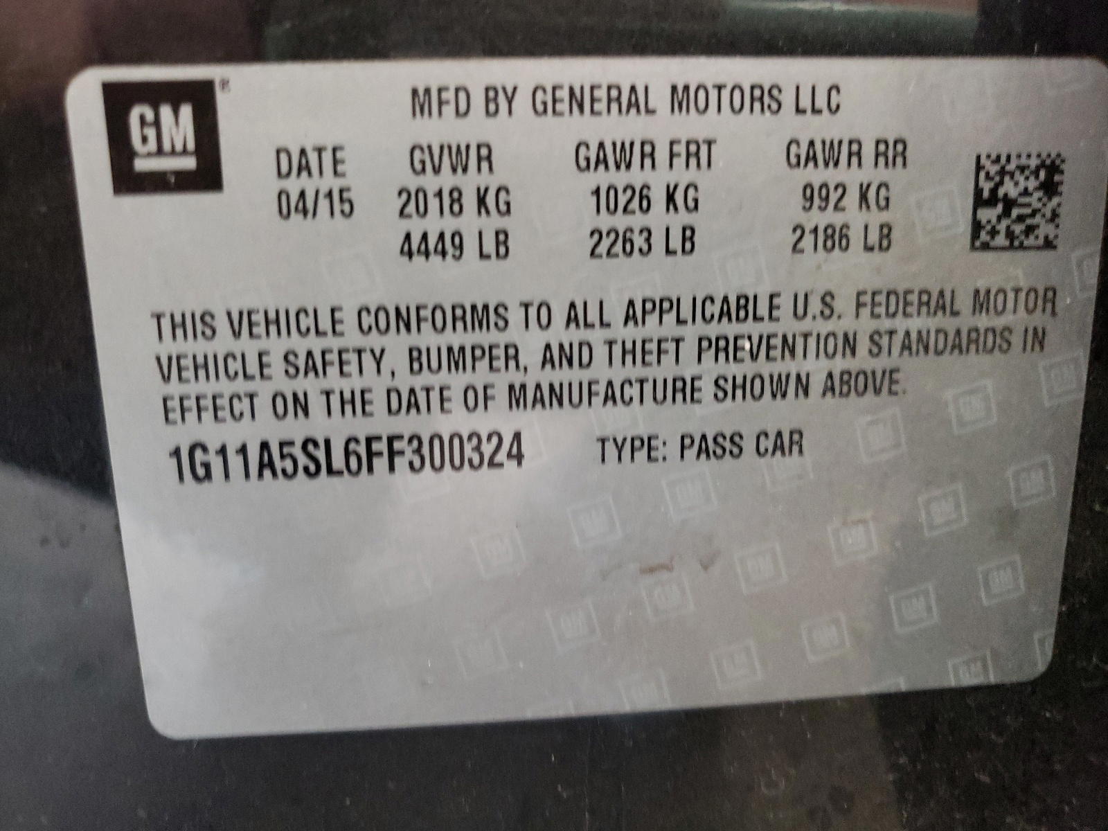 Photo 10 from auction – 2015 CHEVROLET MALIBU LS with VIN 1G11A5SL6FF300324