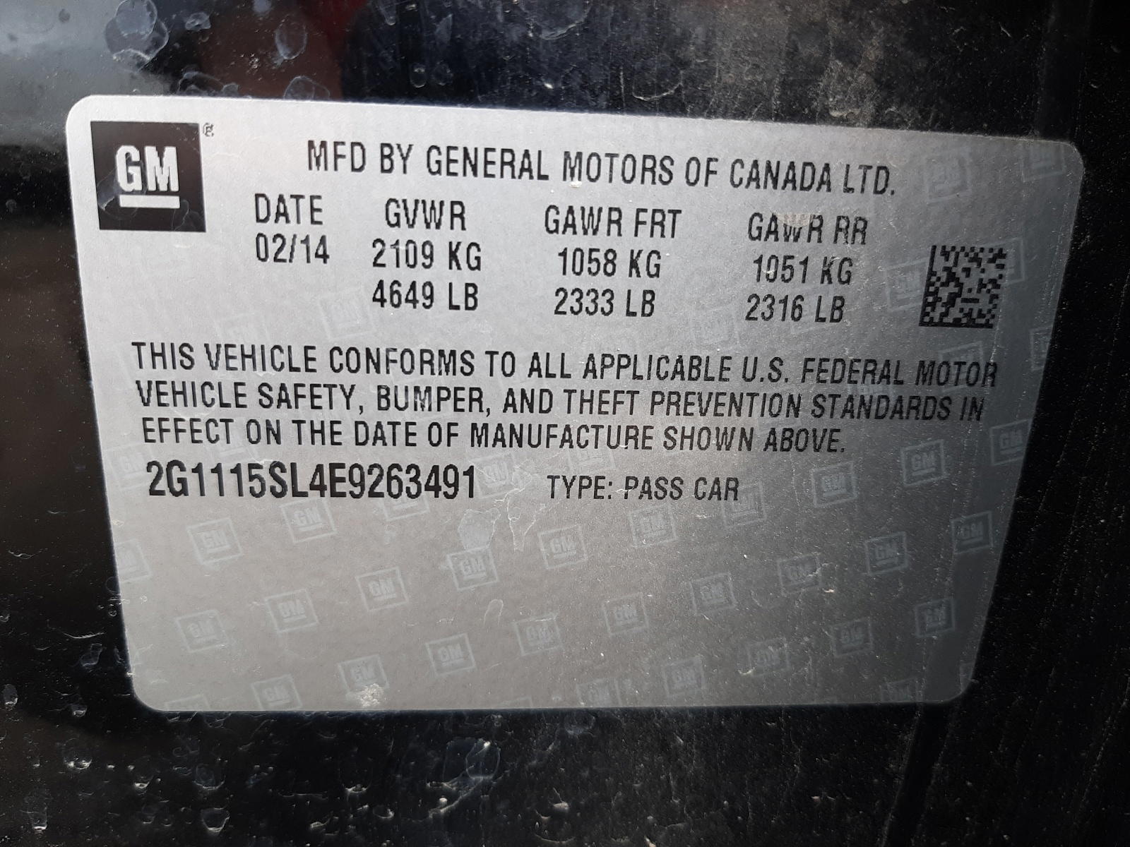 Photo 10 from auction – 2014 CHEVROLET IMPALA LT with VIN 2G1115SL4E9263491