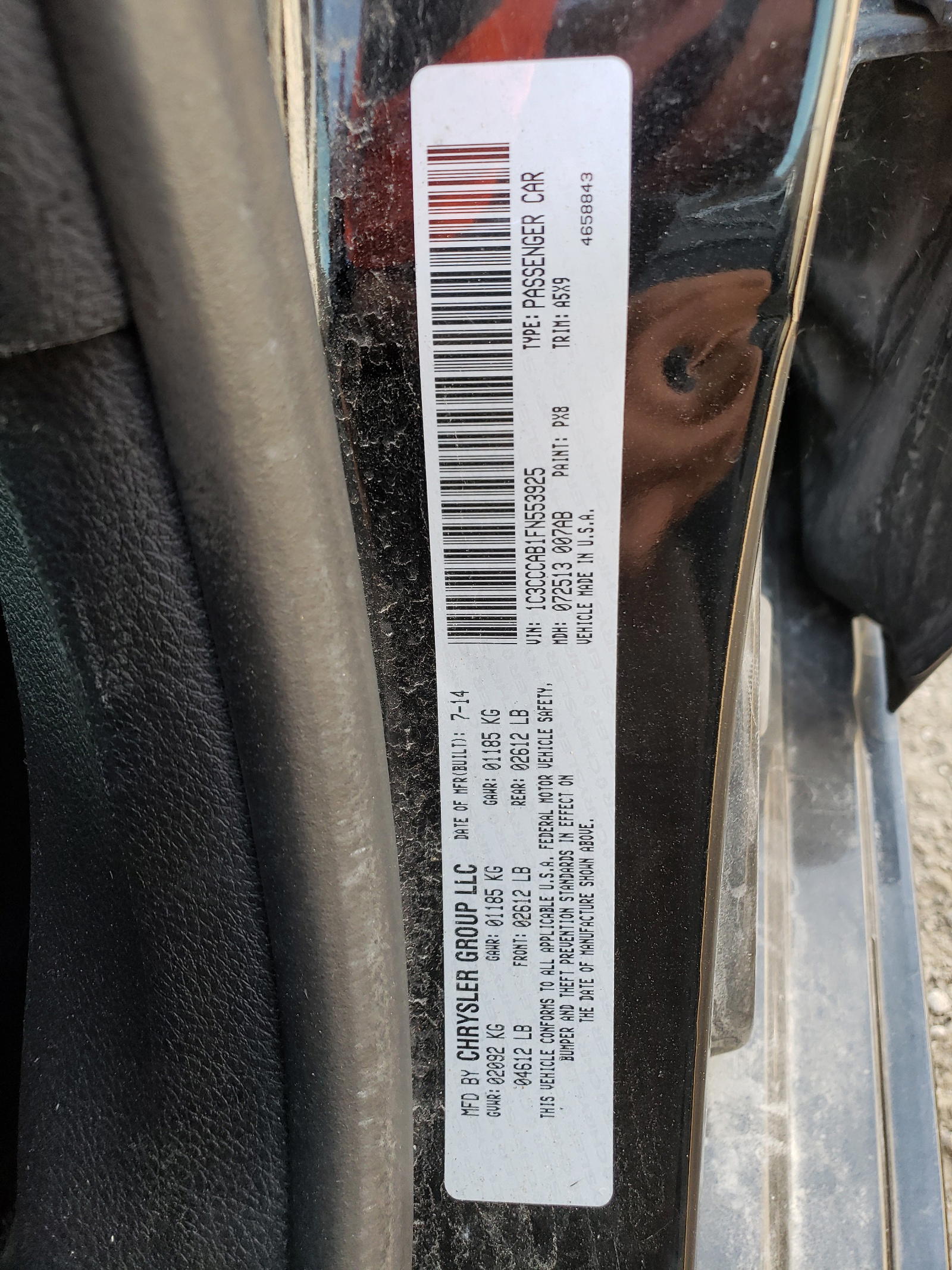 Photo 10 from auction – 2015 CHRYSLER 200 LIMITE with VIN 1C3CCCAB1FN553925