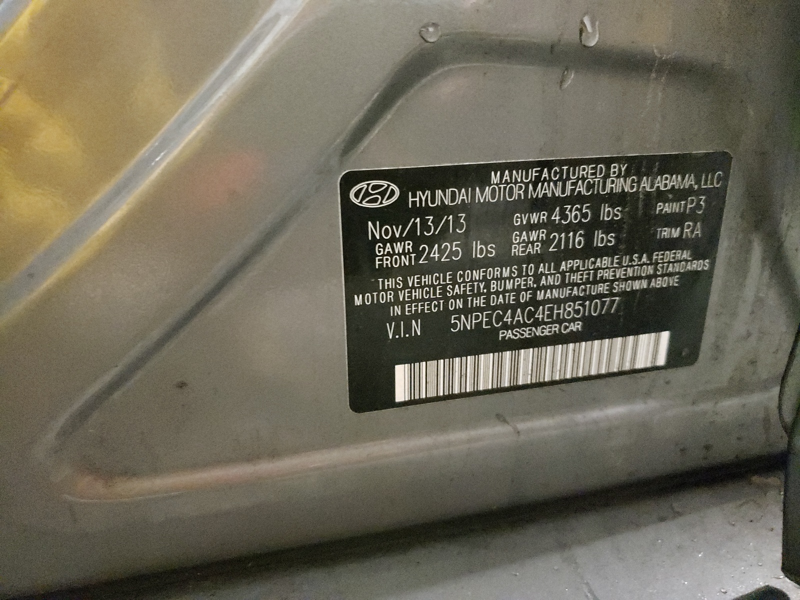 Zdjęcie 10 z aukcji – 2014 HYUNDAI SONATA SE z VIN 5NPEC4AC4EH851077