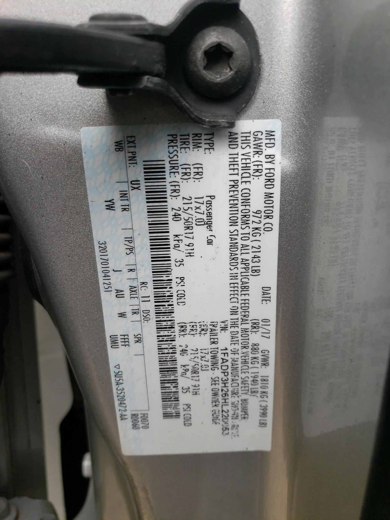 Photo 10 from auction – 2017 FORD FOCUS SEL with VIN 1FADP3H26HL220053