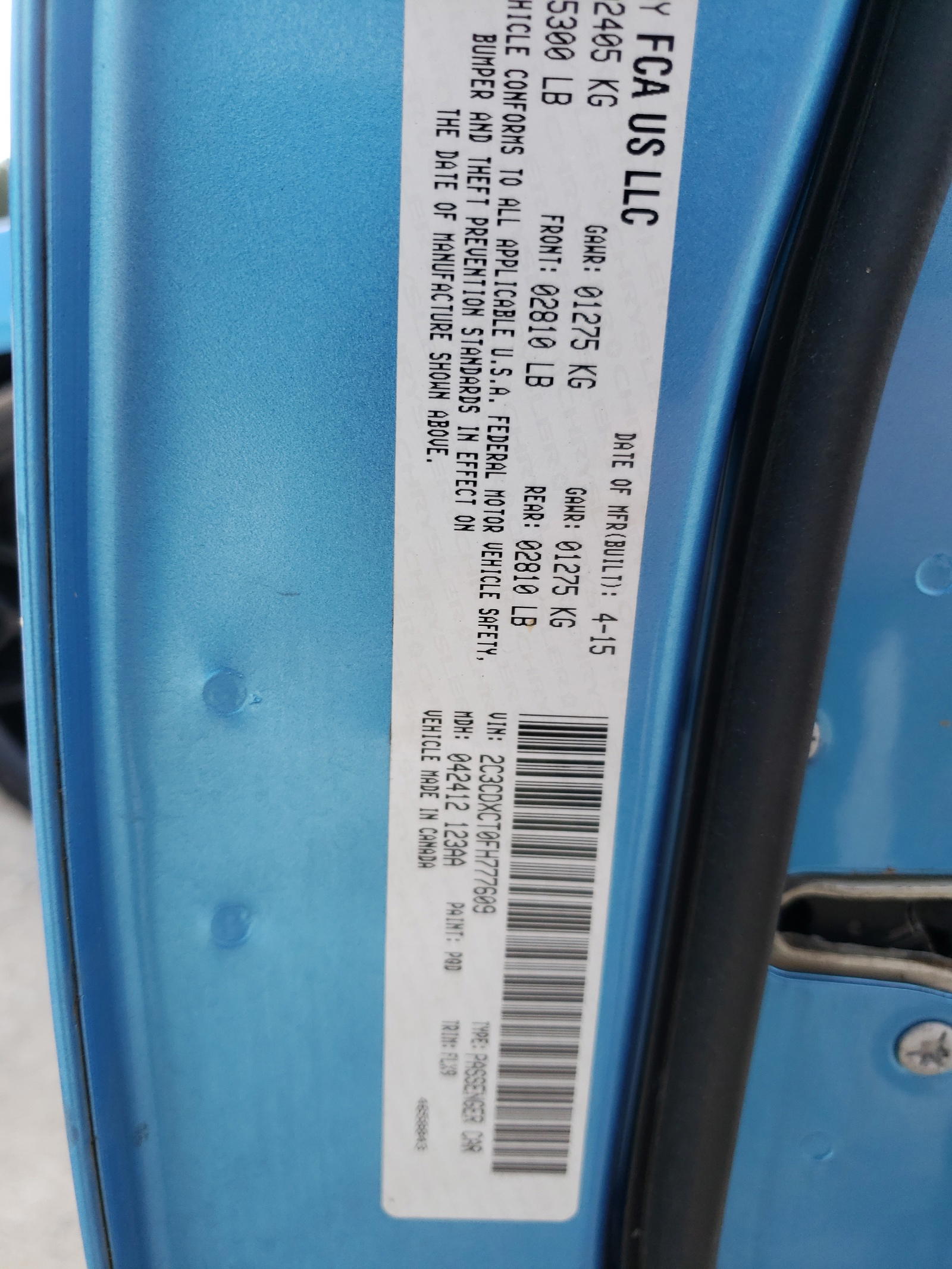 Photo 10 from auction – 2015 DODGE CHARGER R/ with VIN 2C3CDXCT0FH777609