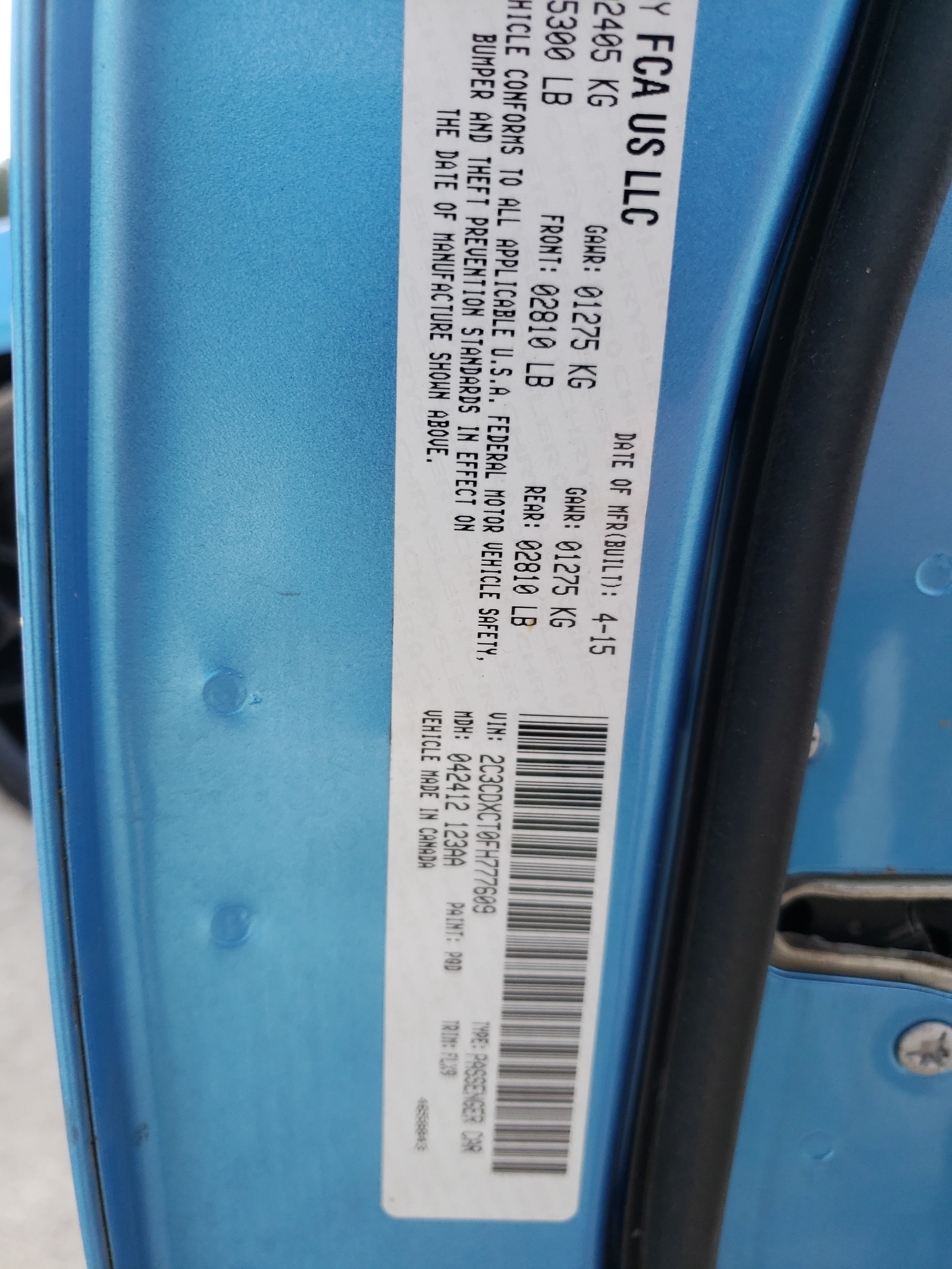 Zdjęcie 10 z aukcji – 2015 DODGE CHARGER R/ z VIN 2C3CDXCT0FH777609