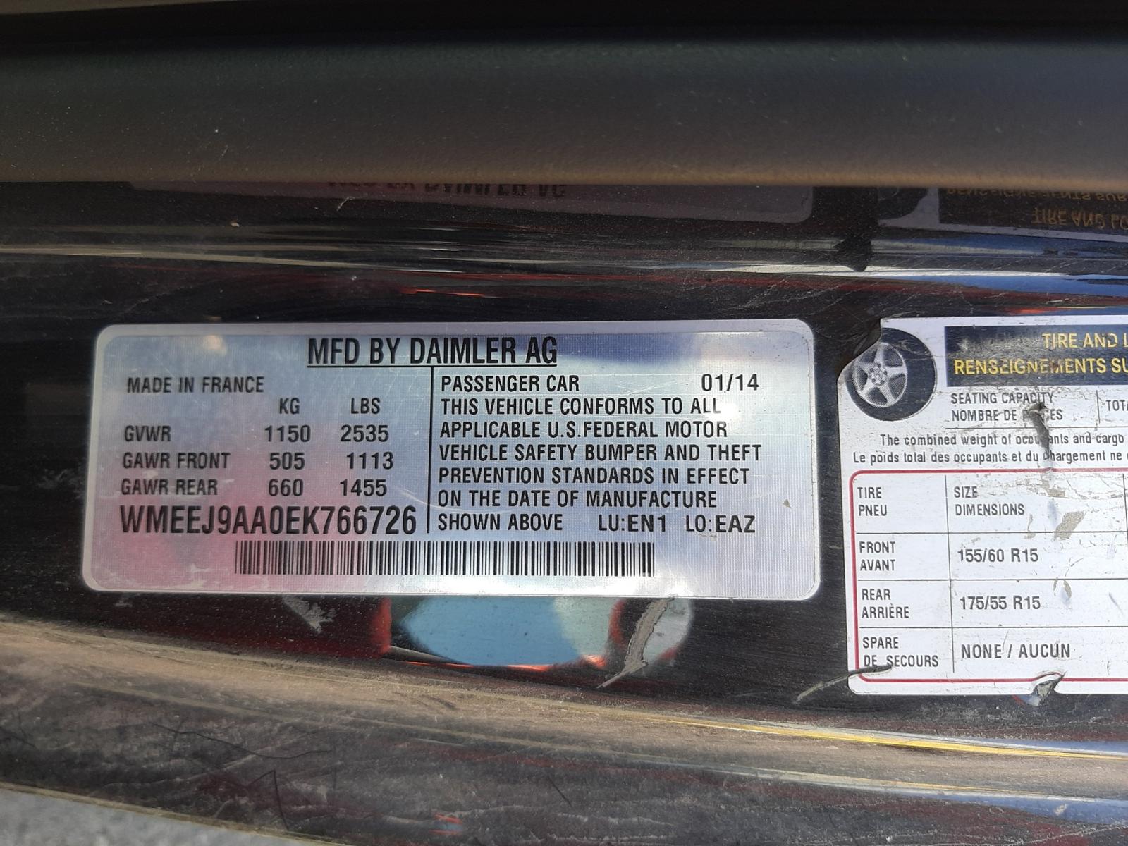 Photo 10 from auction – 2014 SMART FORTWO with VIN WMEEJ9AA0EK766726