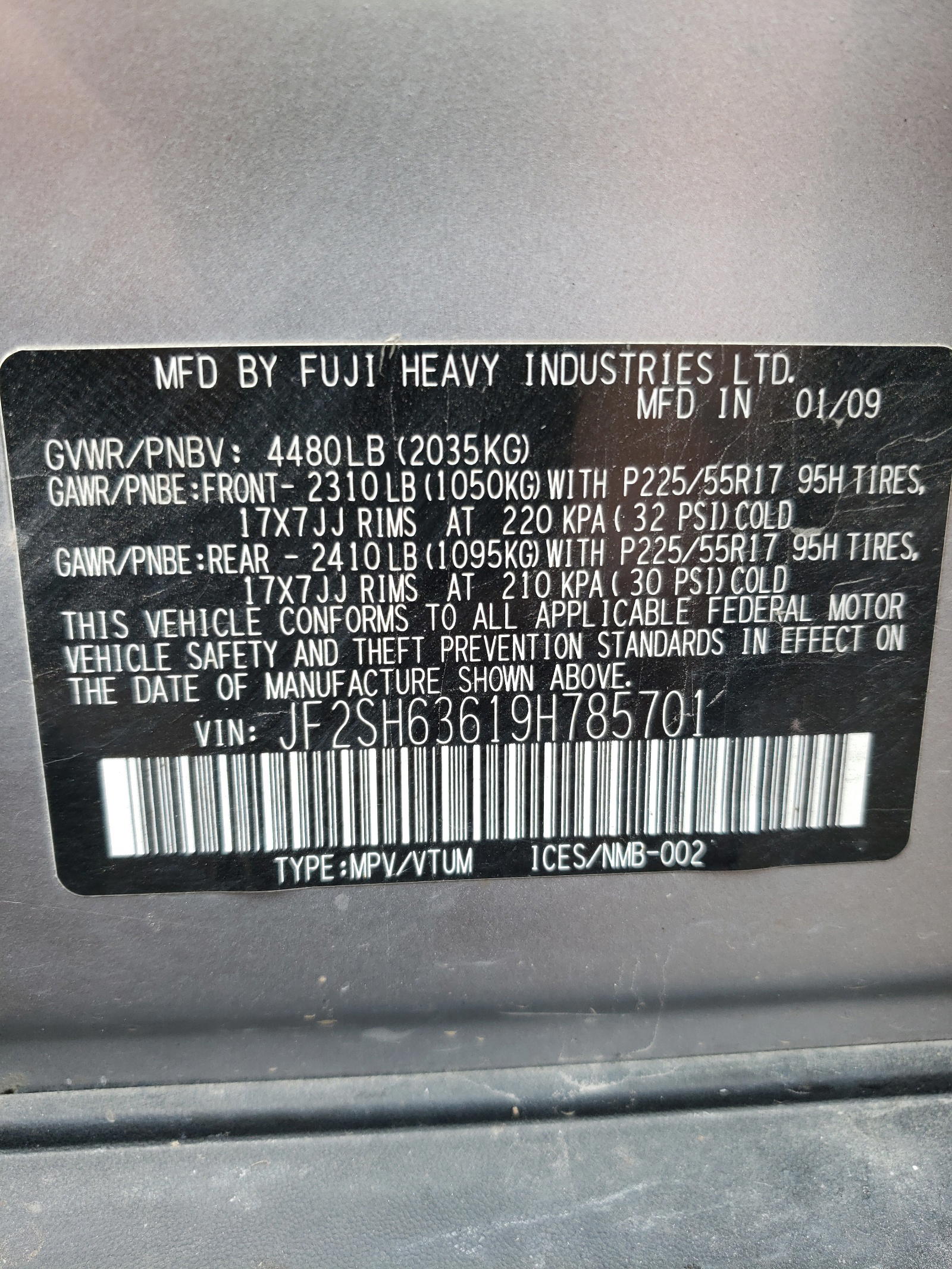 Photo 10 from auction – 2009 SUBARU FORESTER 2 with VIN JF2SH63619H785701
