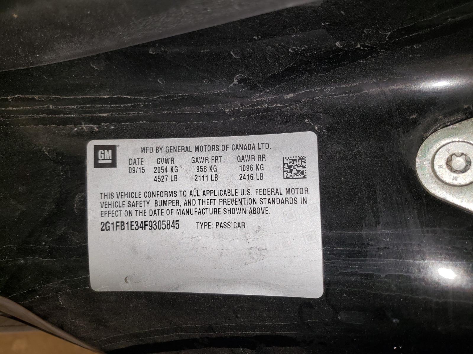 Photo 10 from auction – 2015 CHEVROLET CAMARO LS with VIN 2G1FB1E34F9305845