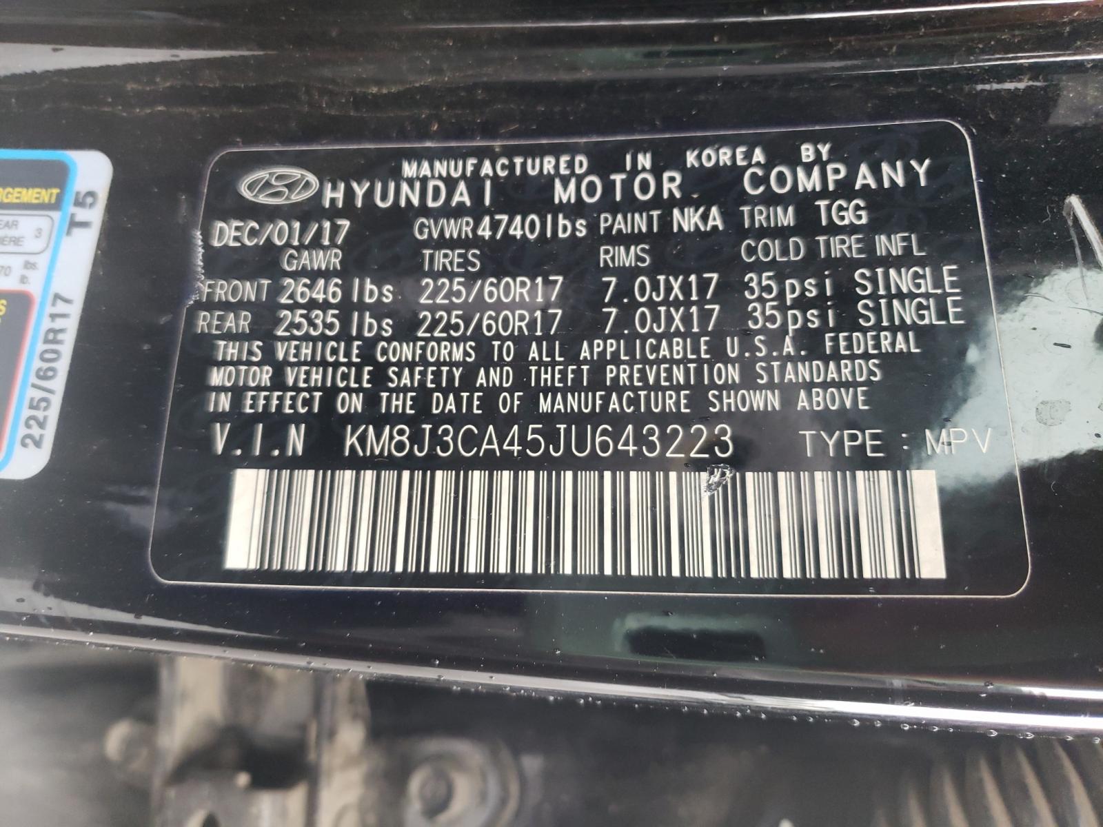 Photo 10 from auction – 2018 HYUNDAI TUCSON SEL with VIN KM8J3CA45JU643223