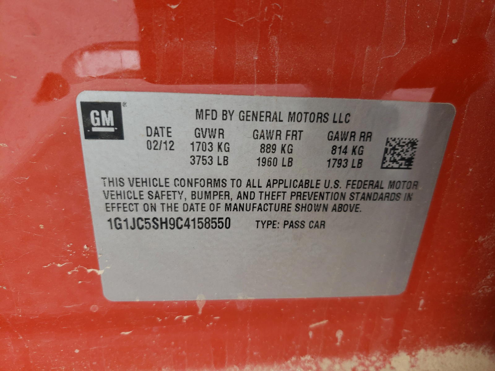 Photo 10 from auction – 2012 CHEVROLET SONIC LT with VIN 1G1JC5SH9C4158550