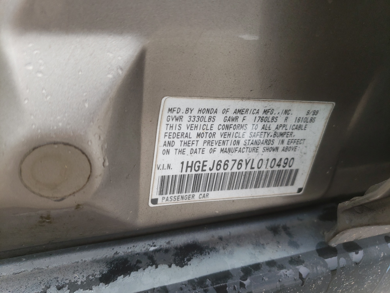 Photo 10 from auction – 2000 HONDA CIVIC LX with VIN 1HGEJ6676YL010490