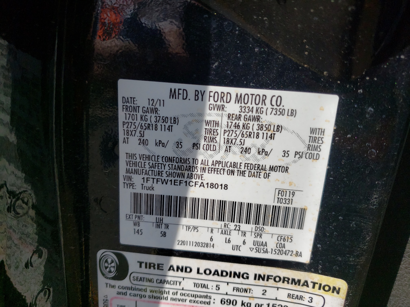 Zdjęcie 10 z aukcji – 2012 FORD F150 SUPER z VIN 1FTFW1EF1CFA18018