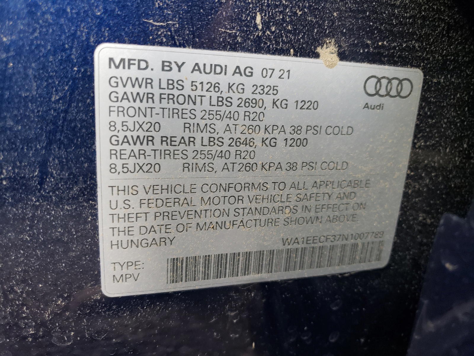 Photo 10 from auction – 2022 AUDI Q3 PREMIUM with VIN WA1EECF37N1007789