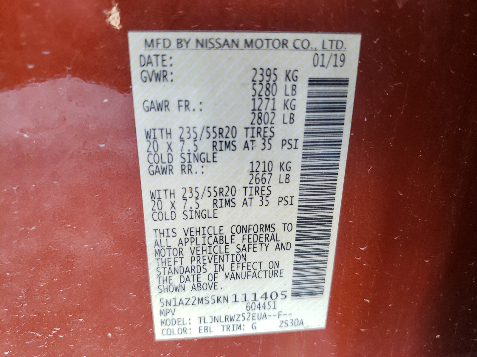 Photo 10 from auction – 2019 NISSAN MURANO S with VIN 5N1AZ2MS5KN111405