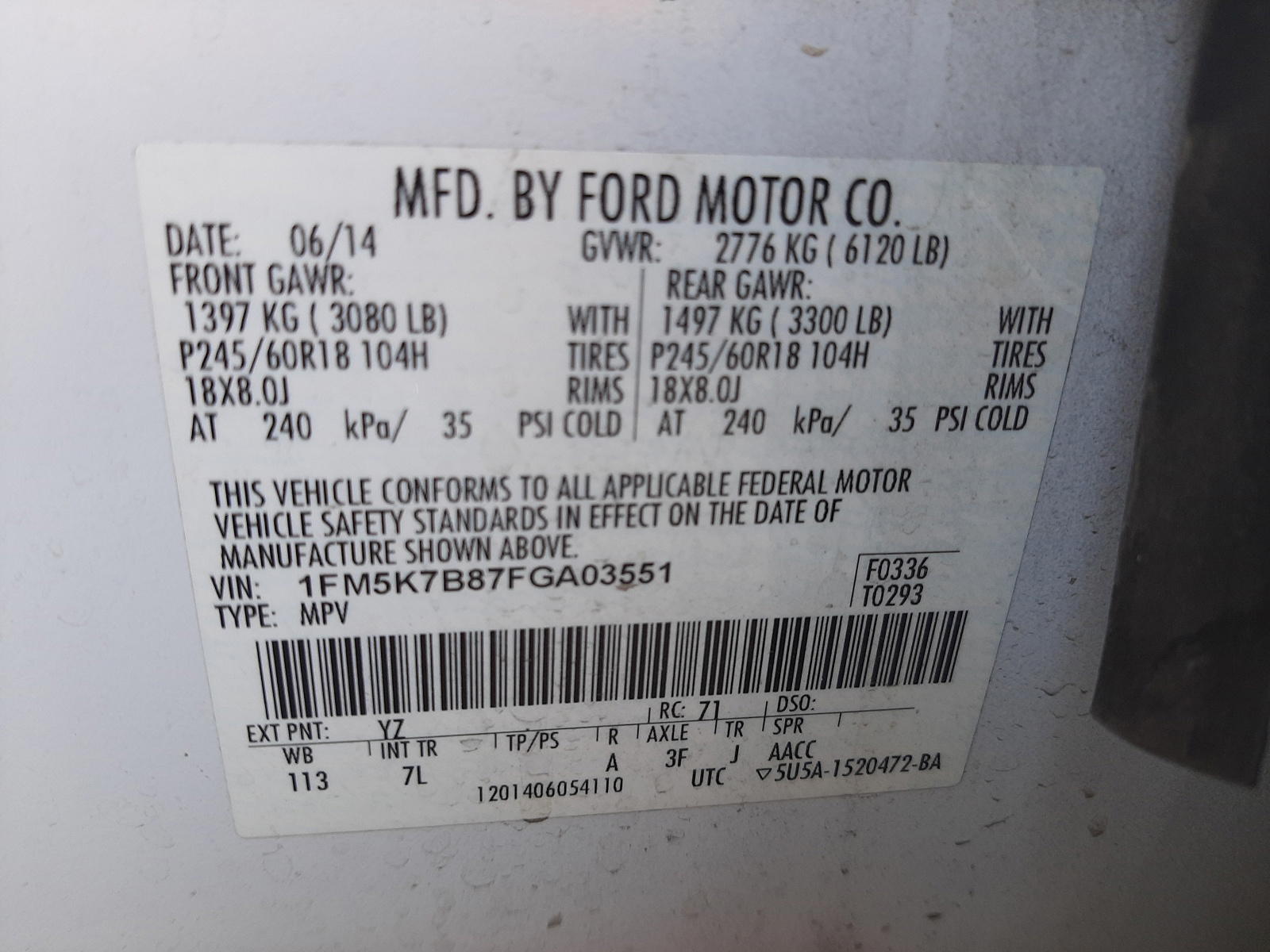 Photo 10 from auction – 2015 FORD EXPLORER with VIN 1FM5K7B87FGA03551