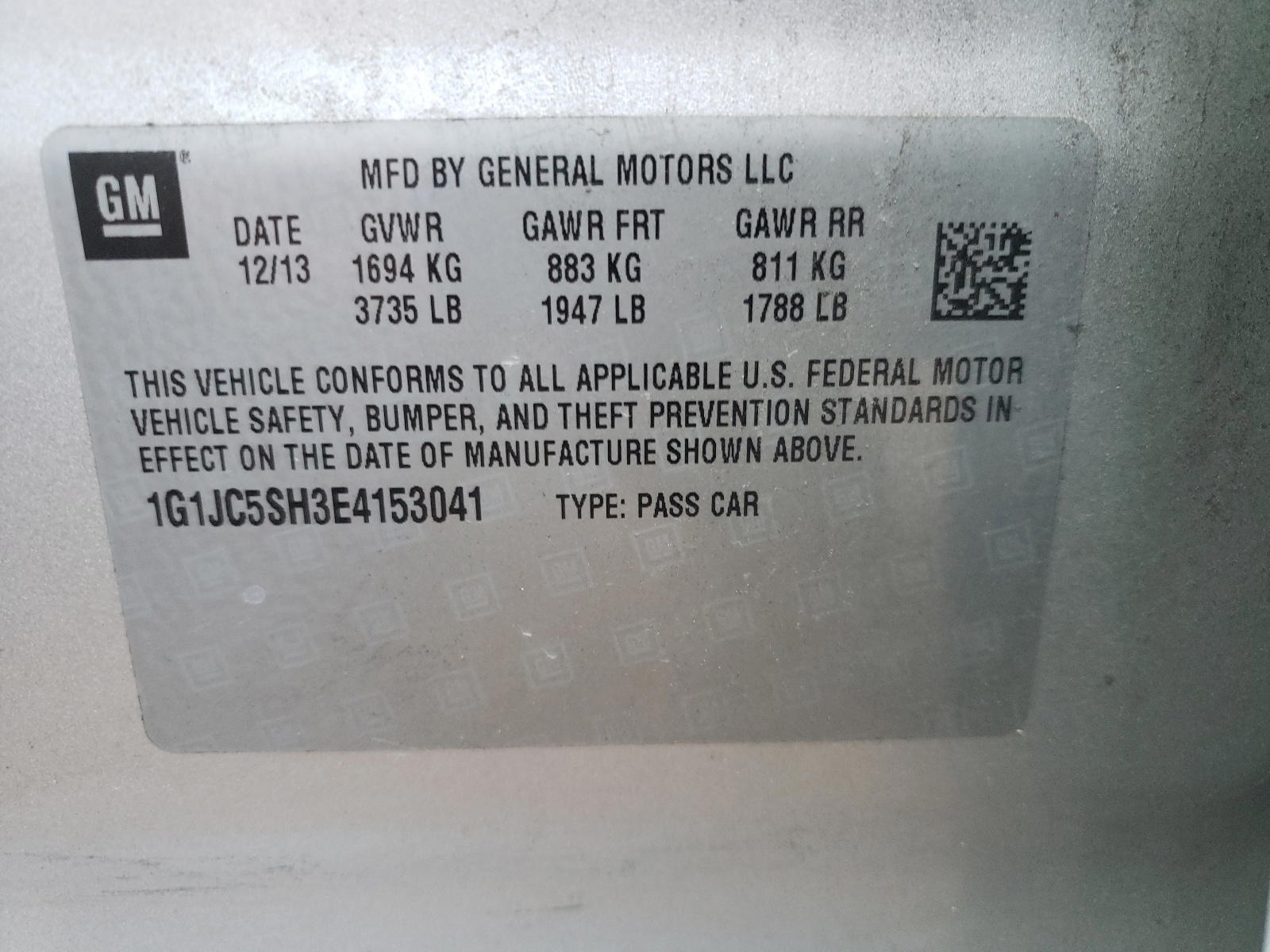Photo 10 from auction – 2014 CHEVROLET SONIC LT with VIN 1G1JC5SH3E4153041