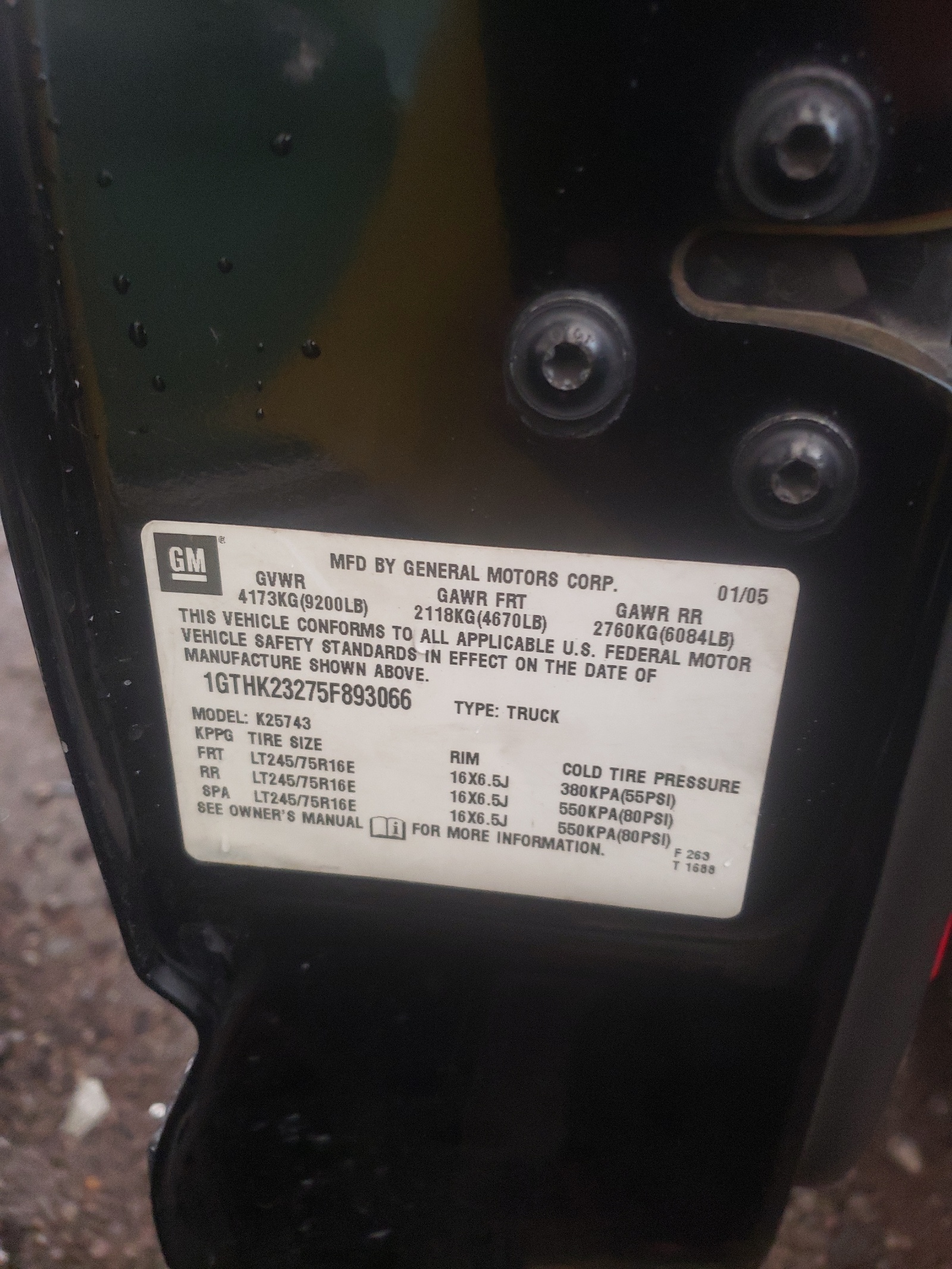 Photo 10 from auction – 2005 GMC SIERRA K25 with VIN 1GTHK23275F893066