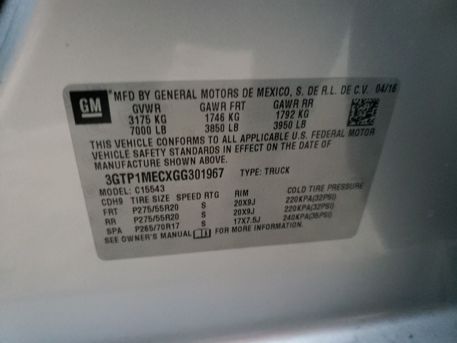 Photo 10 from auction – 2016 GMC SIERRA C15 with VIN 3GTP1MECXGG301967