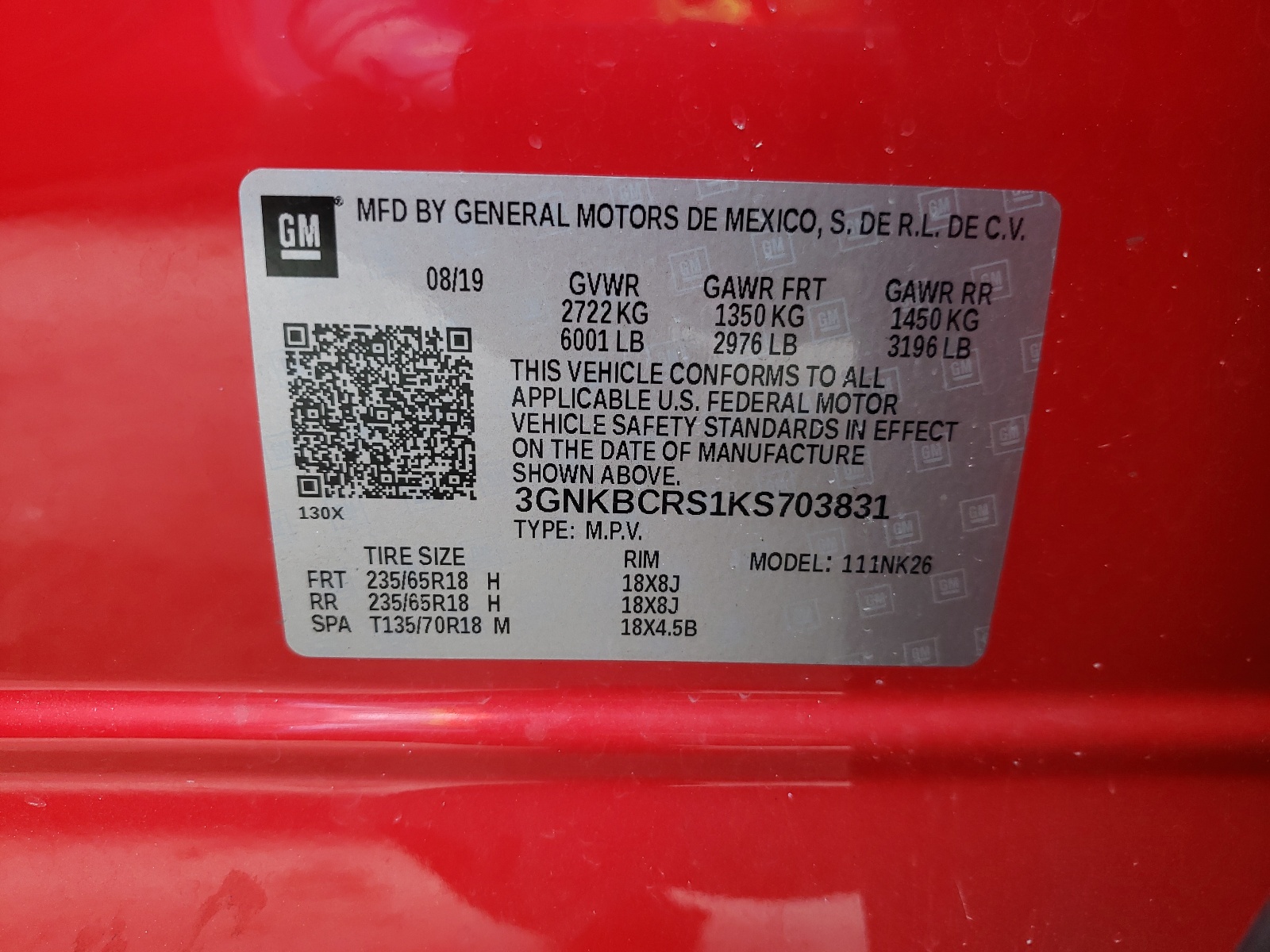 Photo 10 from auction – 2019 CHEVROLET BLAZER 2LT with VIN 3GNKBCRS1KS703831