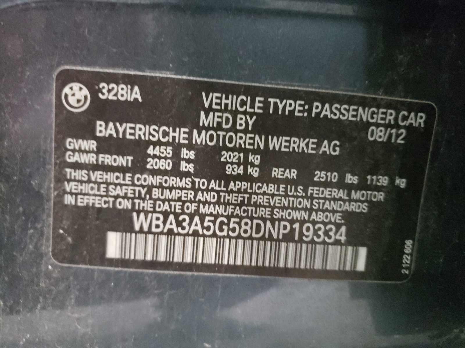 Zdjęcie 10 z aukcji – 2013 BMW 328 I z VIN WBA3A5G58DNP19334