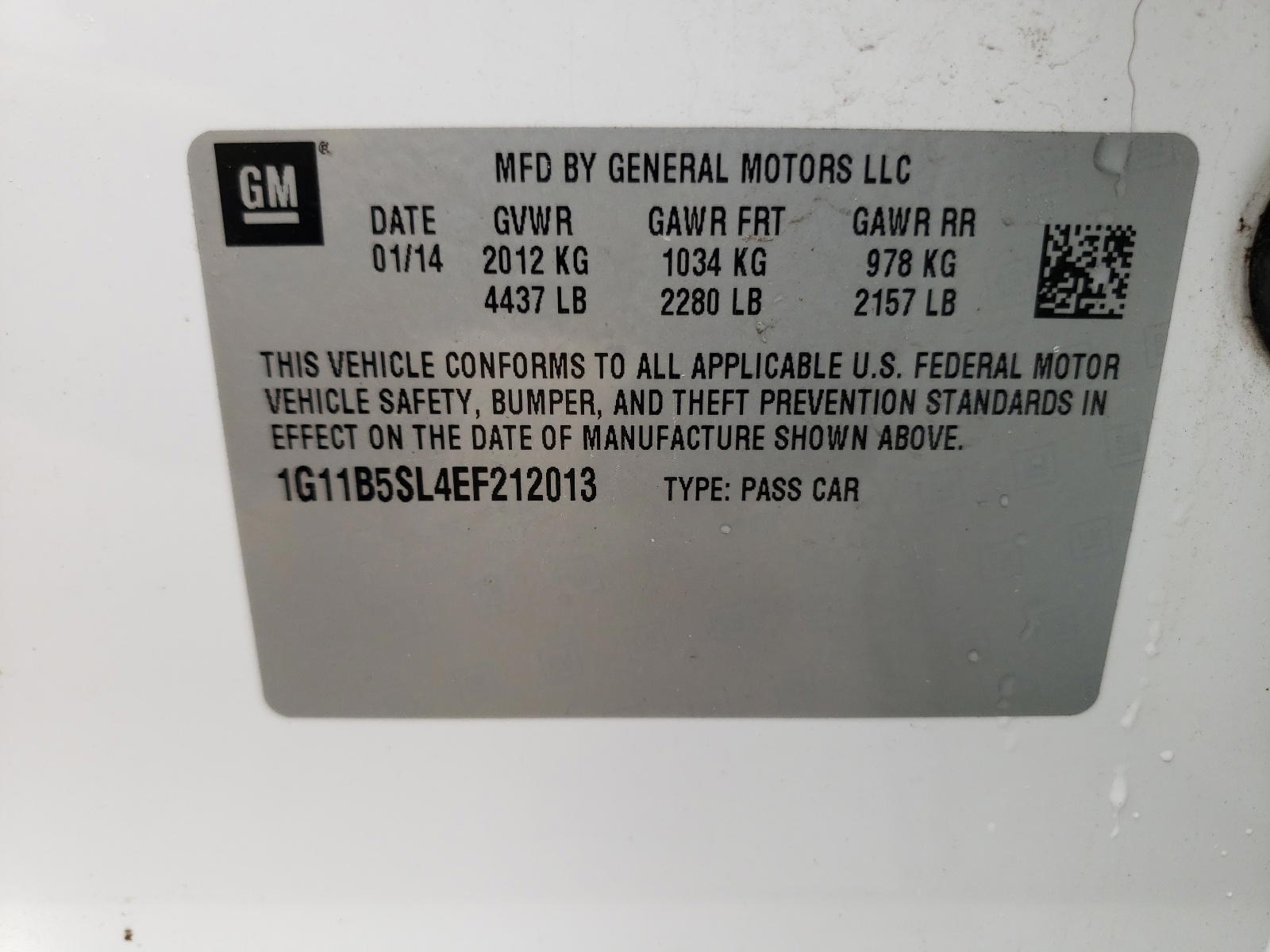 Photo 10 from auction – 2014 CHEVROLET MALIBU LS with VIN 1G11B5SL4EF212013