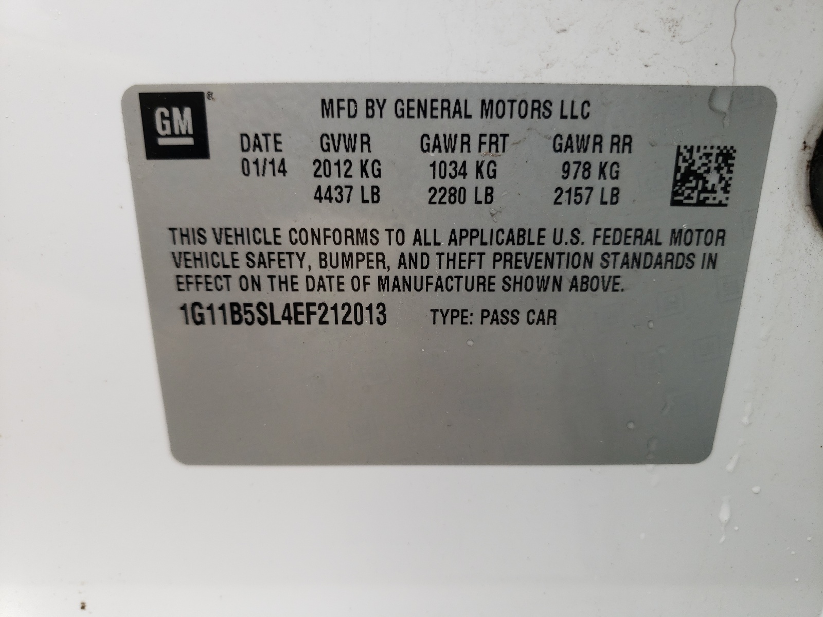 Zdjęcie 10 z aukcji – 2014 CHEVROLET MALIBU LS z VIN 1G11B5SL4EF212013
