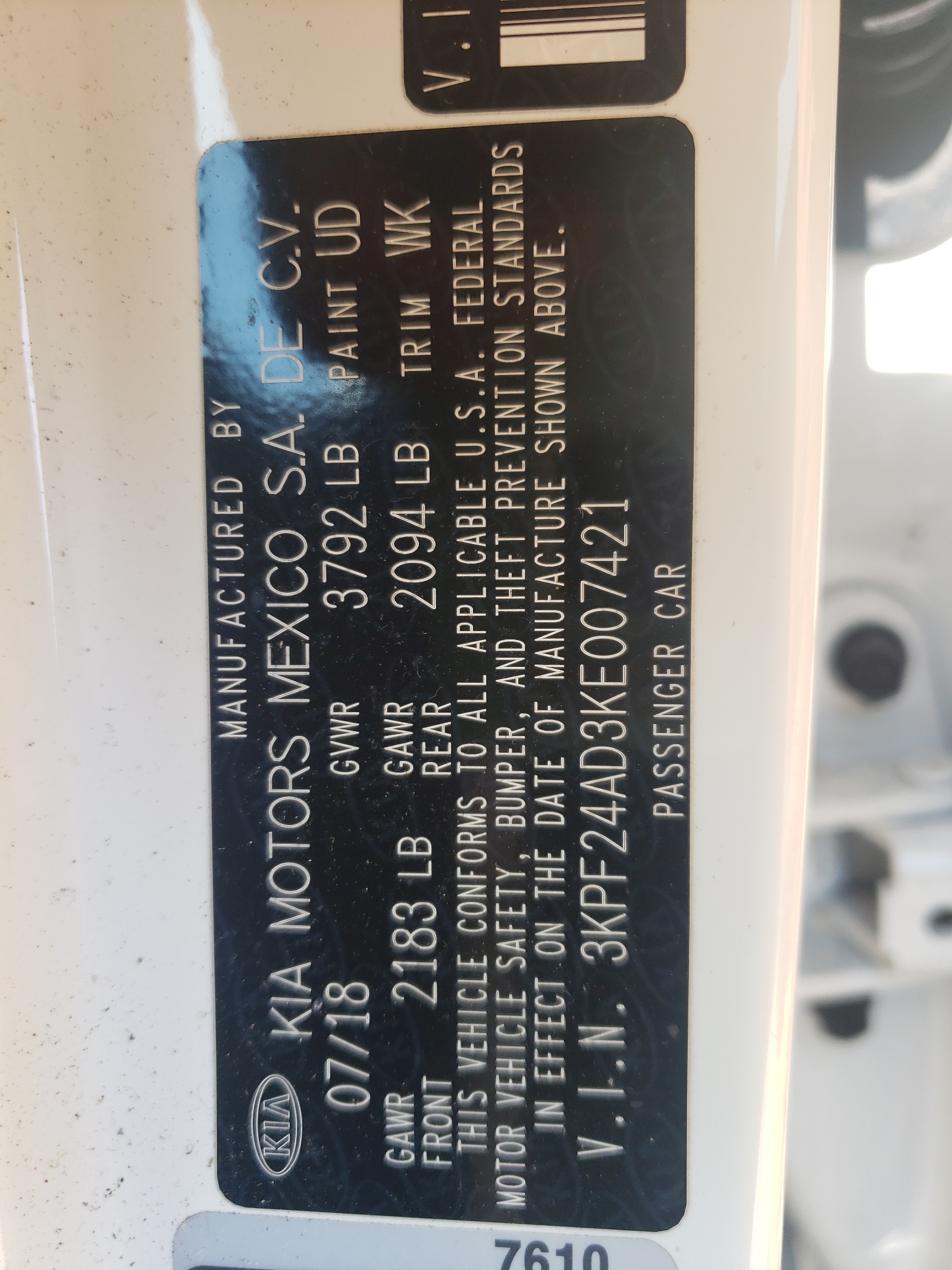 Photo 10 from auction – 2019 KIA FORTE FE with VIN 3KPF24AD3KE007421