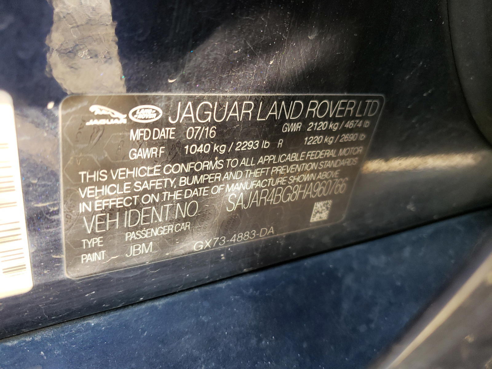 Photo 10 from auction – 2017 JAGUAR XE with VIN SAJAR4BG8HA960766