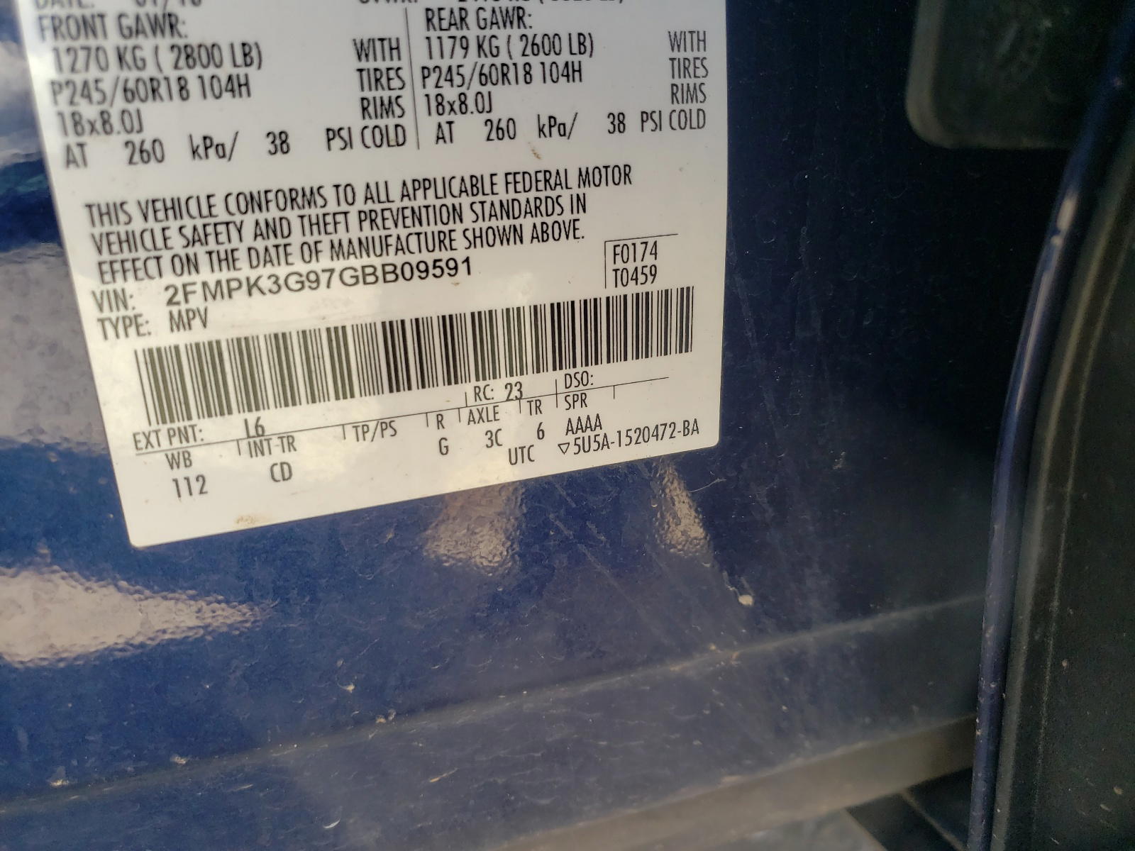 Photo 10 from auction – 2016 FORD EDGE SE with VIN 2FMPK3G97GBB09591