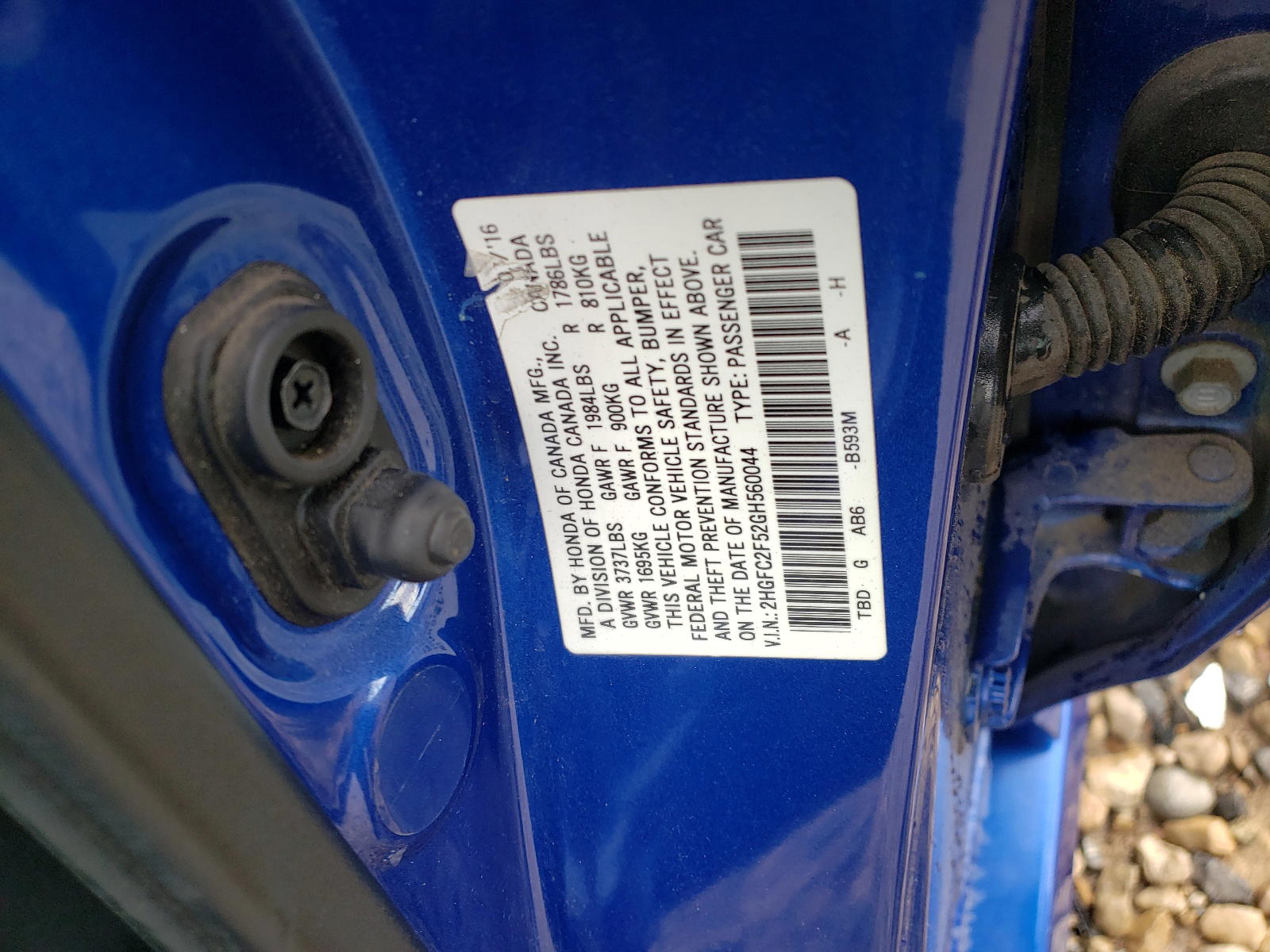 Photo 10 from auction – 2016 HONDA CIVIC LX with VIN 2HGFC2F52GH560044