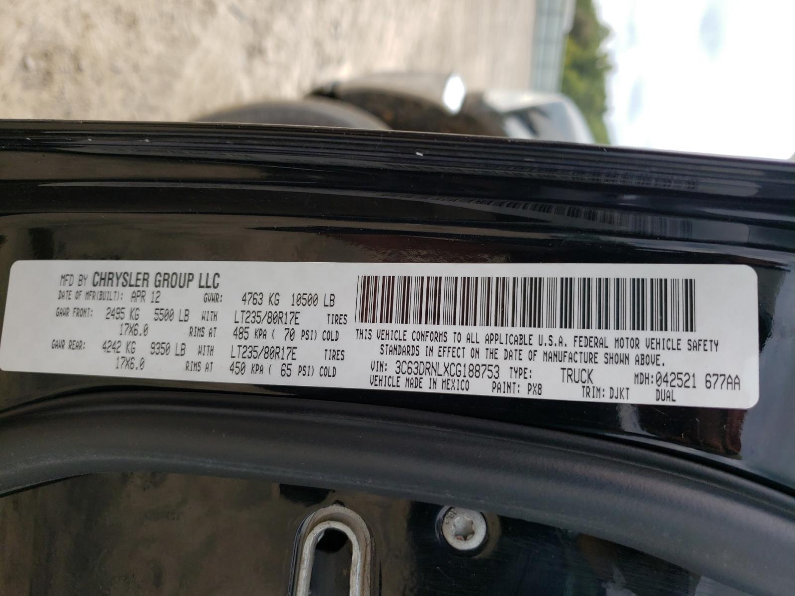 Photo 10 from auction – 2012 DODGE RAM 3500 L with VIN 3C63DRNLXCG188753