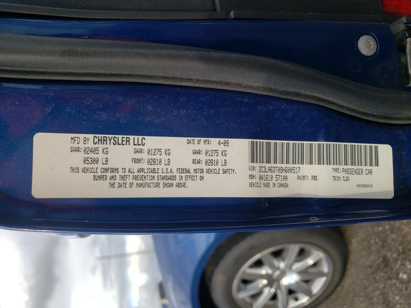 Photo 10 from auction – 2009 CHRYSLER 300C with VIN 2C3LA63T09H600517