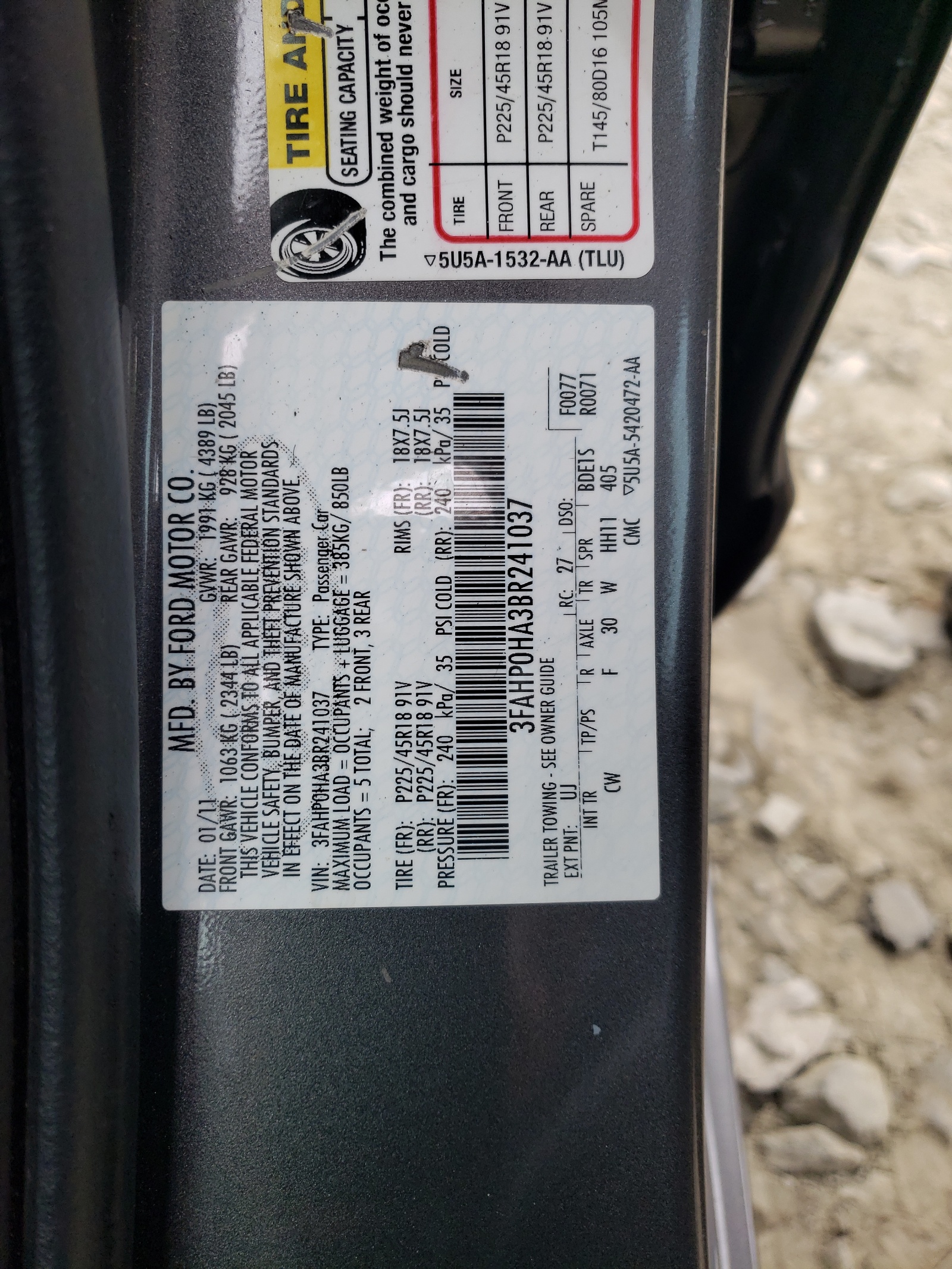 Photo 10 from auction – 2011 FORD FUSION SE with VIN 3FAHP0HA3BR241037