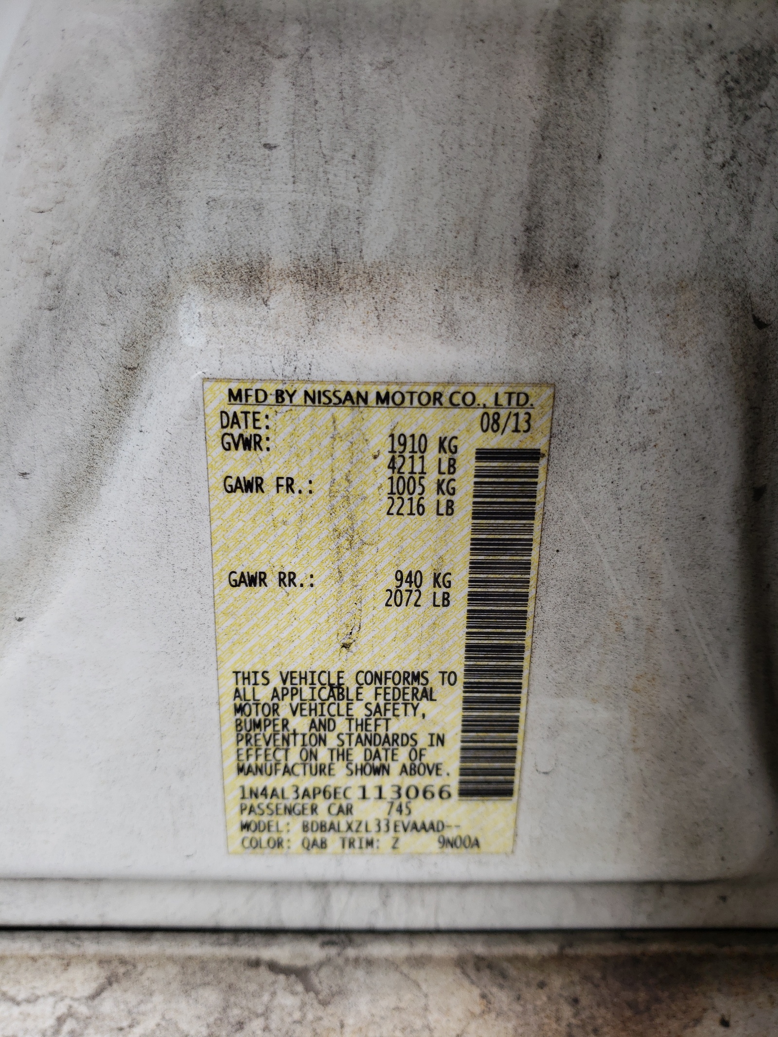 Photo 10 from auction – 2014 NISSAN ALTIMA 2.5 with VIN 1N4AL3AP6EC113066