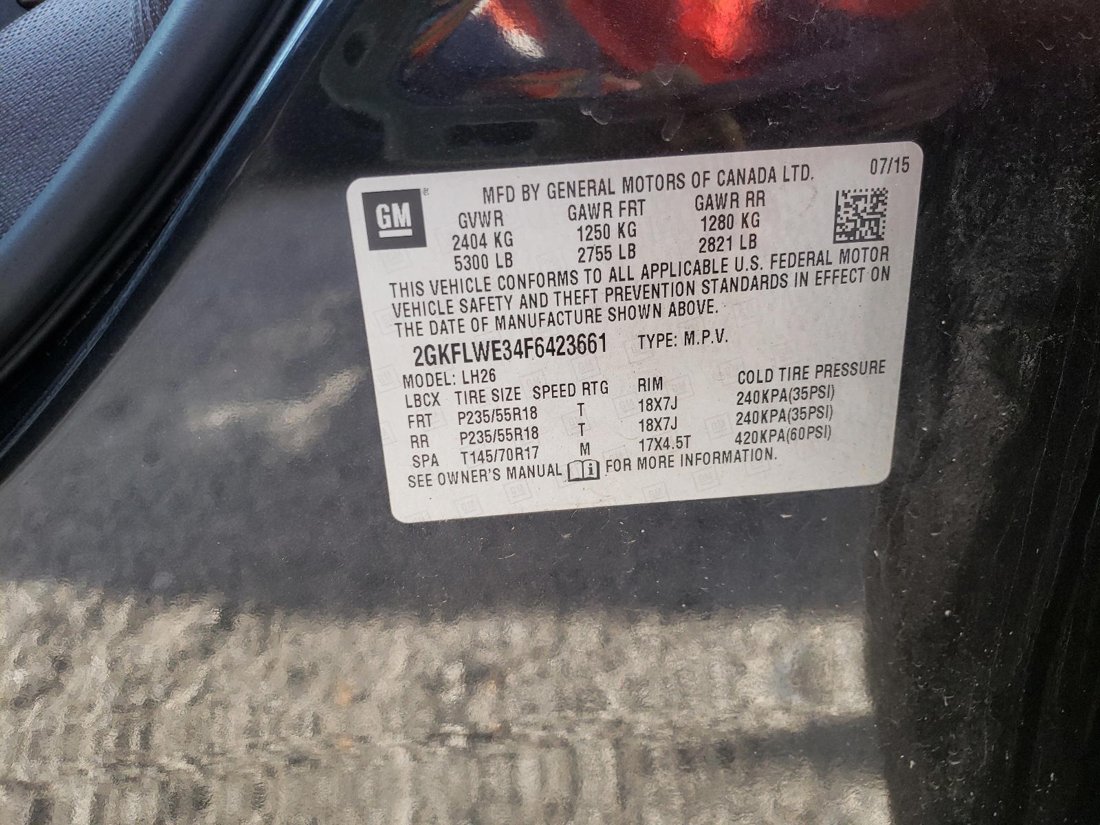 Photo 10 from auction – 2015 GMC TERRAIN SL with VIN 2GKFLWE34F6423661