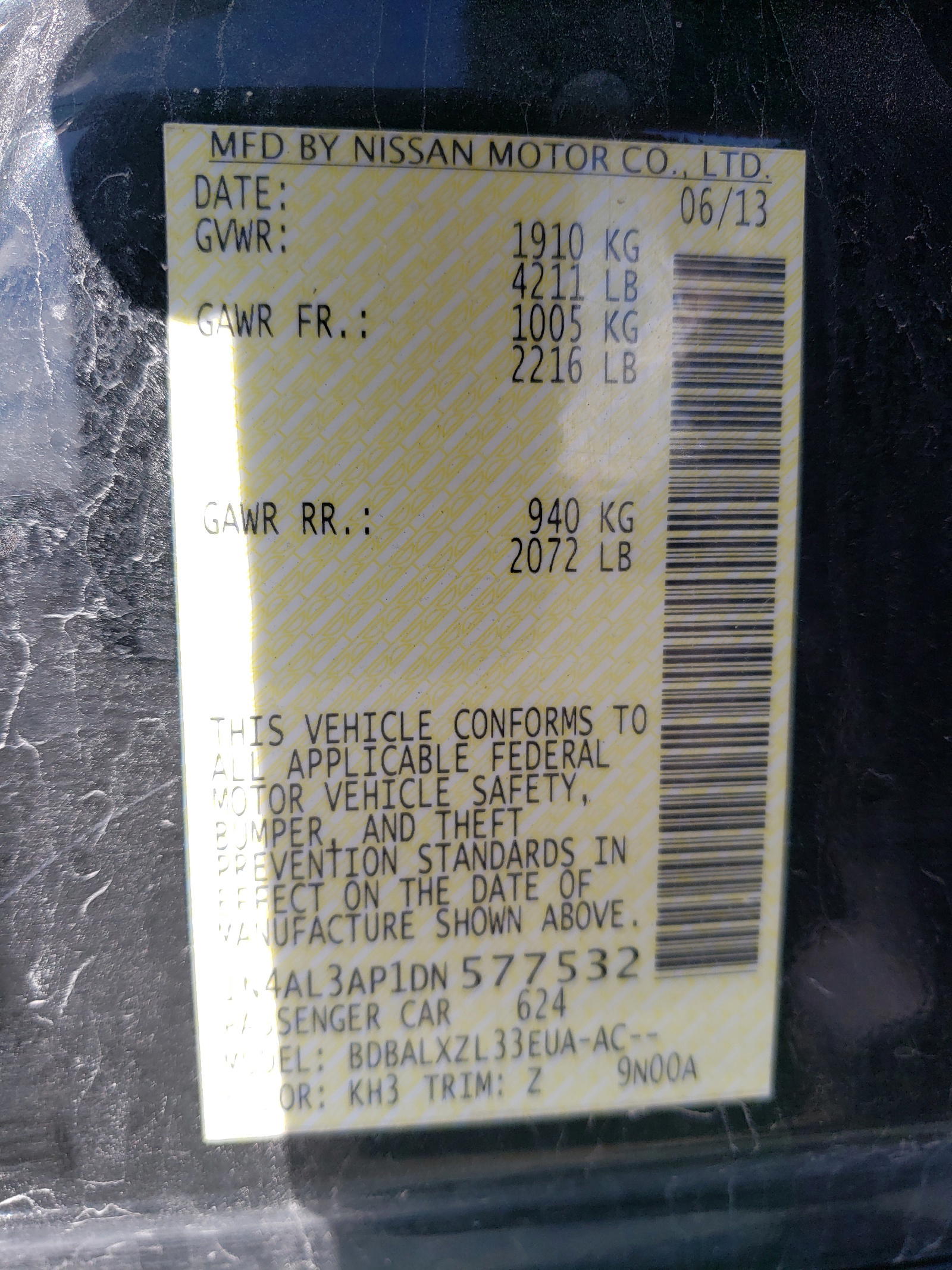 Photo 10 from auction – 2013 NISSAN ALTIMA 2.5 with VIN 1N4AL3AP1DN577532