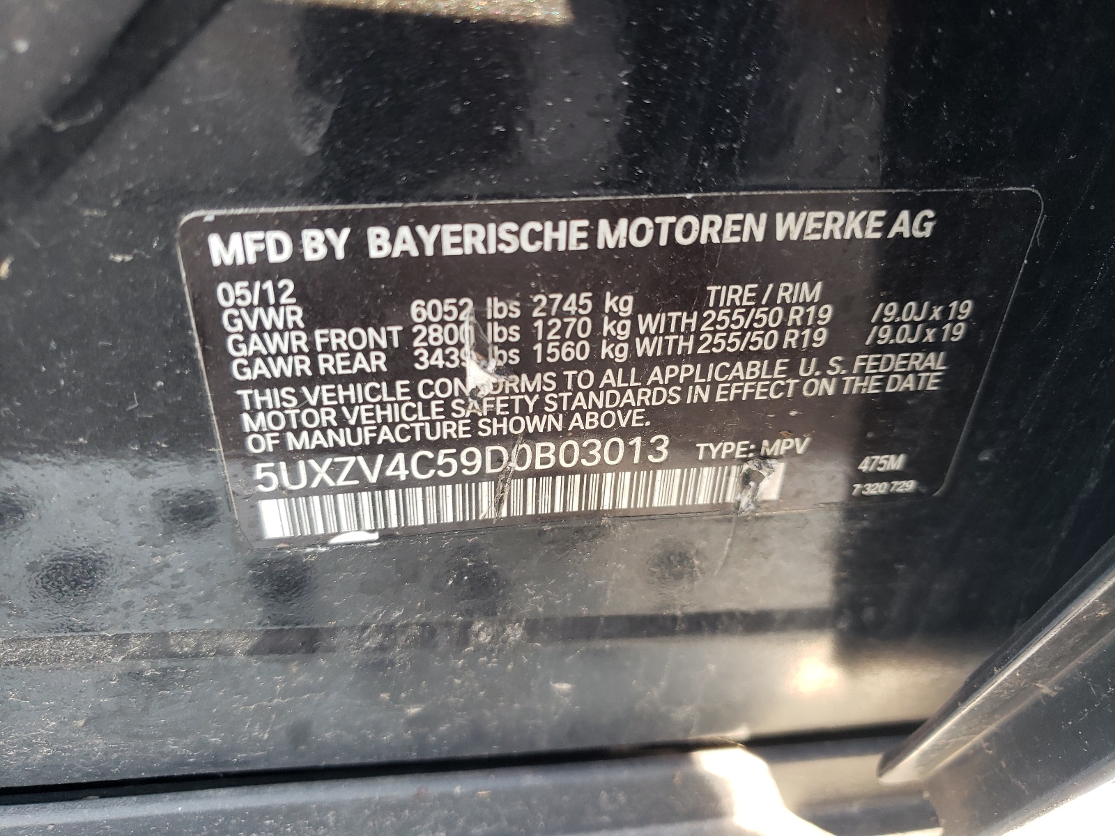Photo 10 from auction – 2013 BMW X5 XDRIVE3 with VIN 5UXZV4C59D0B03013