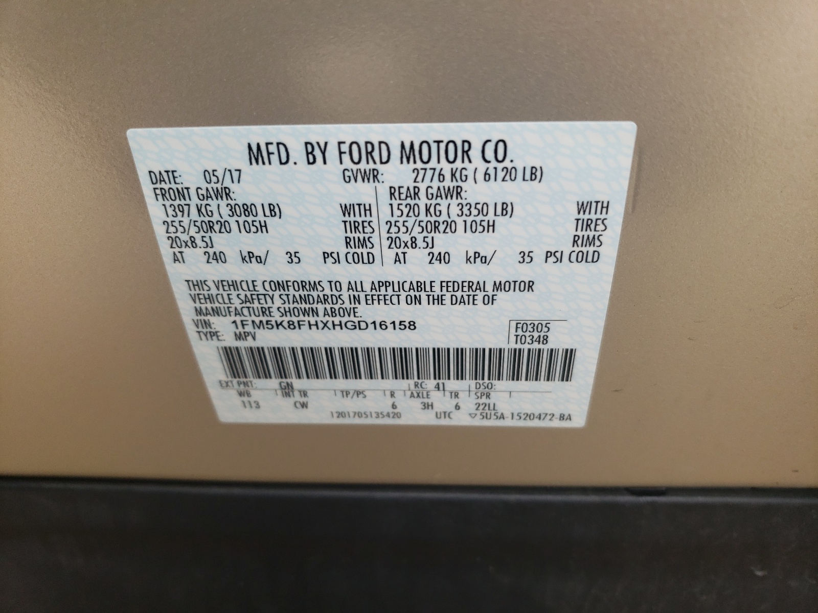 Photo 10 from auction – 2017 FORD EXPLORER L with VIN 1FM5K8FHXHGD16158