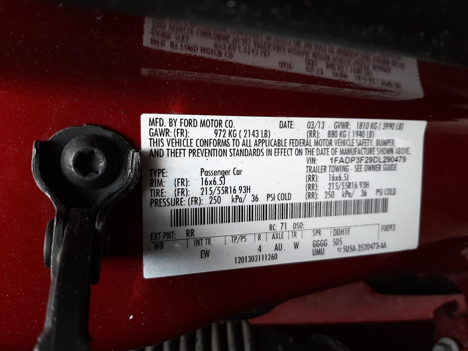 Photo 10 from auction – 2013 FORD FOCUS SE with VIN 1FADP3F29DL290479