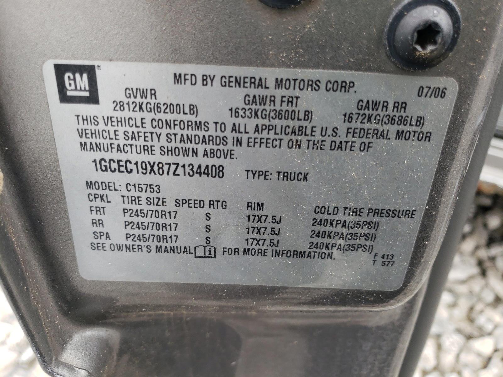Photo 10 from auction – 2007 CHEVROLET silverado with VIN 1GCEC19X87Z134408