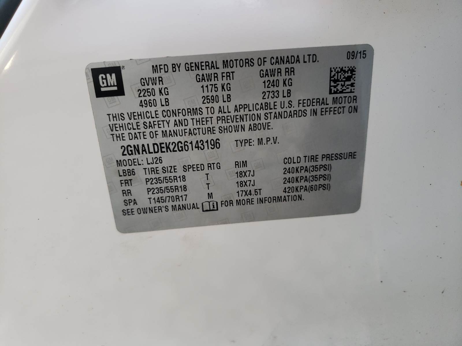 Photo 10 from auction – 2016 CHEVROLET EQUINOX LT with VIN 2GNALDEK2G6143196