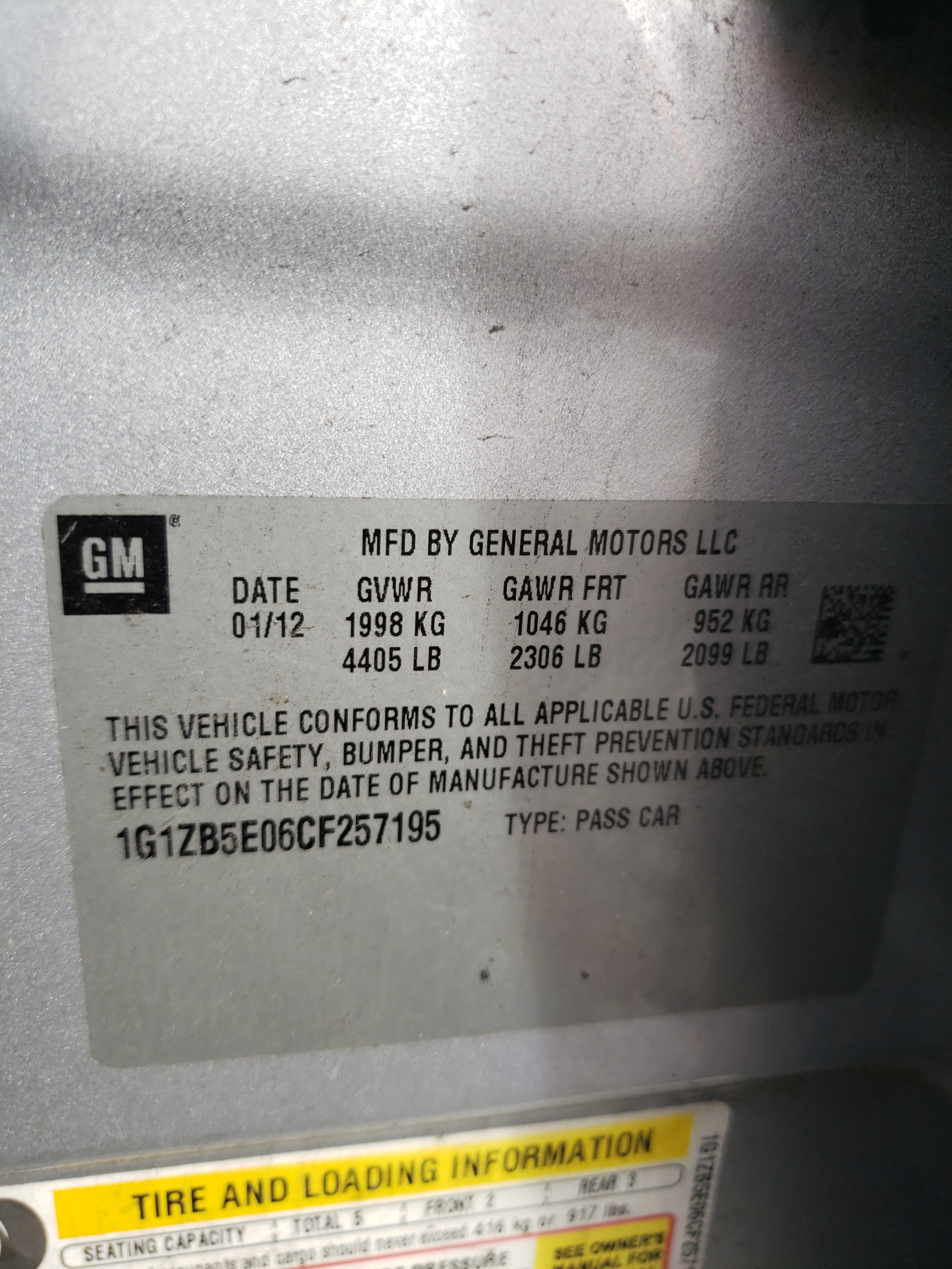 Photo 10 from auction – 2012 CHEVROLET MALIBU LS with VIN 1G1ZB5E06CF257195