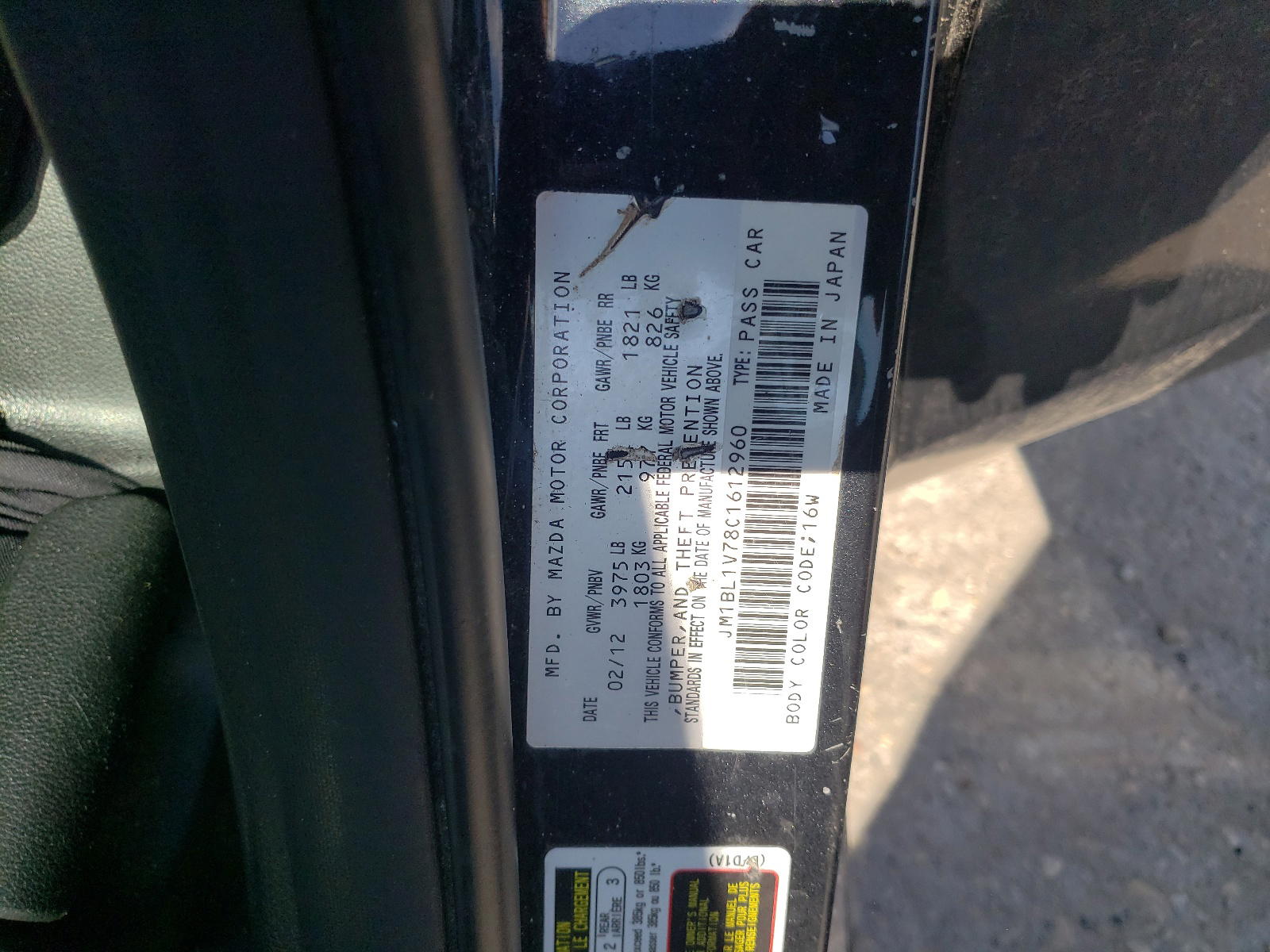 Photo 10 from auction – 2012 MAZDA 3 I with VIN JM1BL1V78C1612960